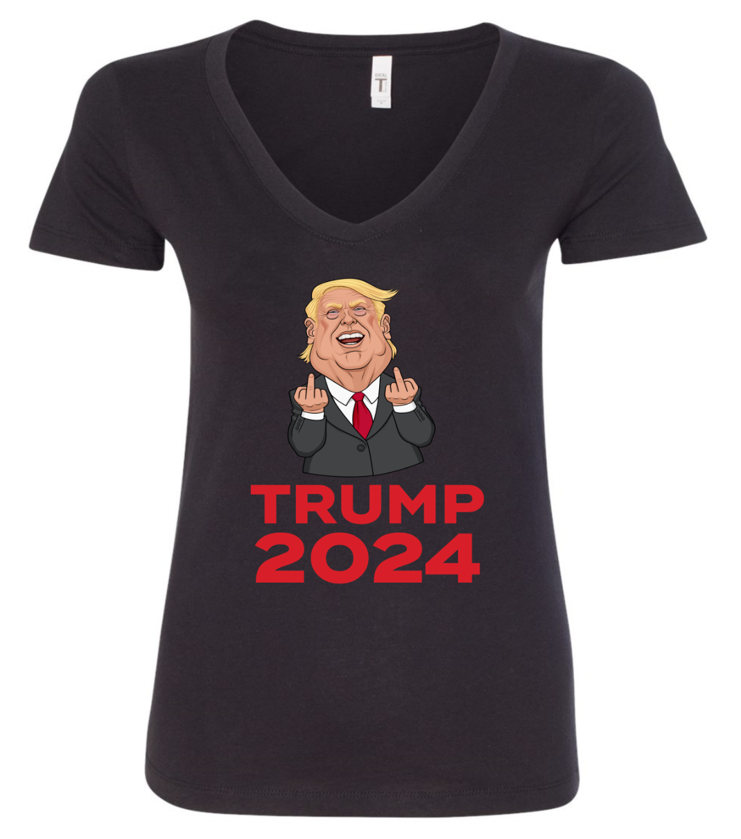 trump 2024 middle fingers meme vneck black tshirt