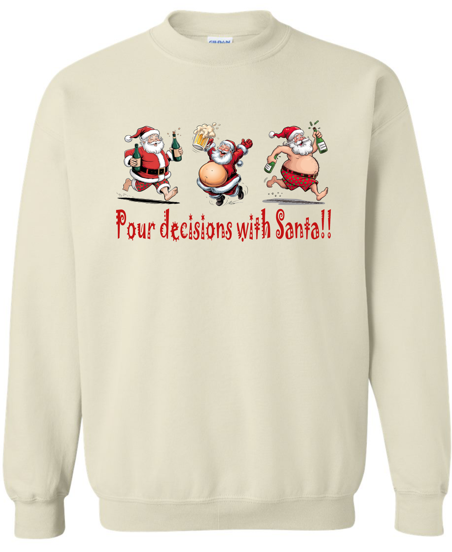 Funny drunk Santa outfit beige sweatshirt long sleeve crewneck