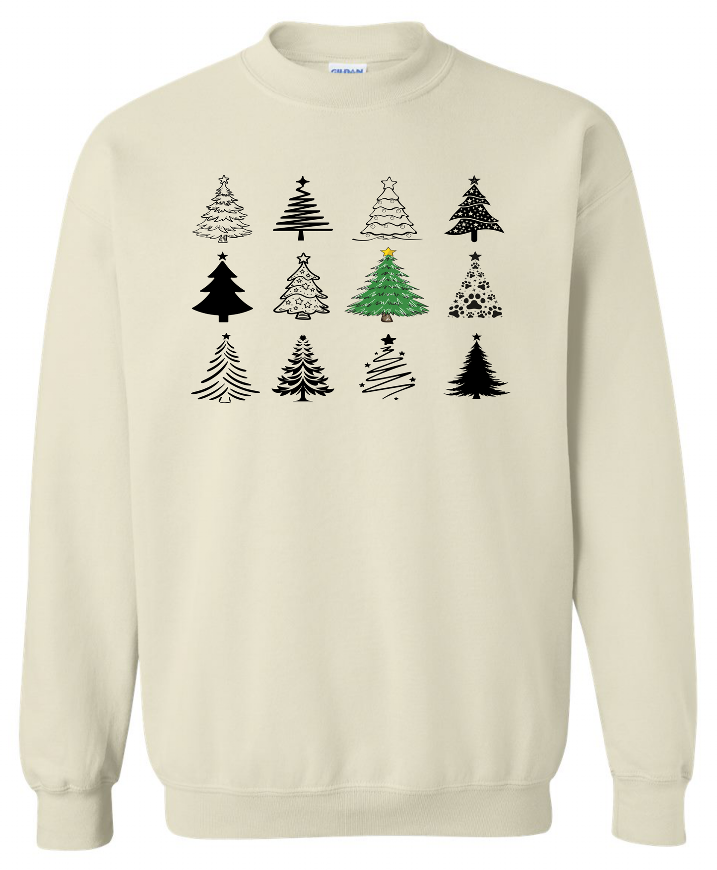 Festive Christmas trees collection beige sweatshirt long sleeve crewneck