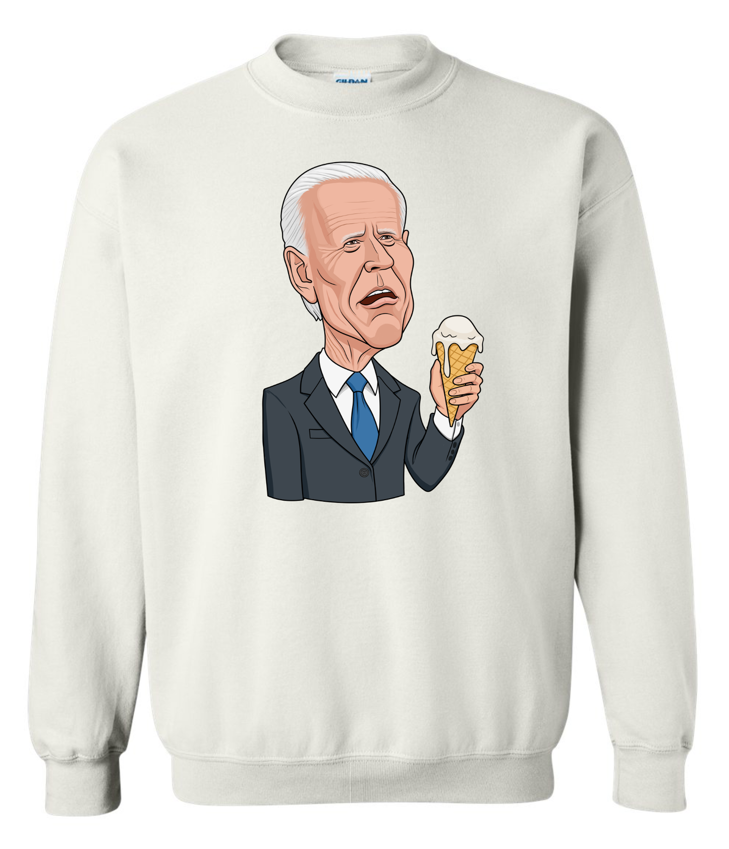 sleepy joe biden funny ice cream cartoon meme sweatshirt crewneck long sleeve white