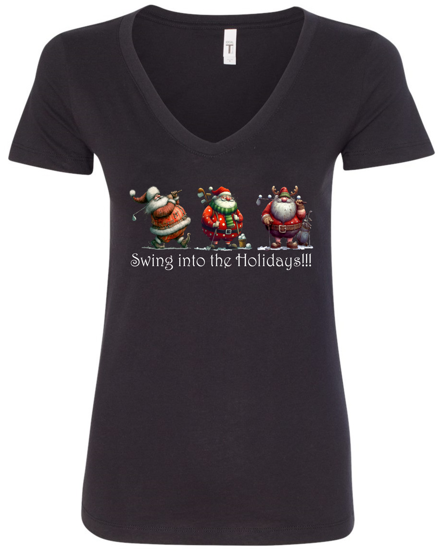 Christmas golf gifts v-neck t-shirt vneck tshirt tee black