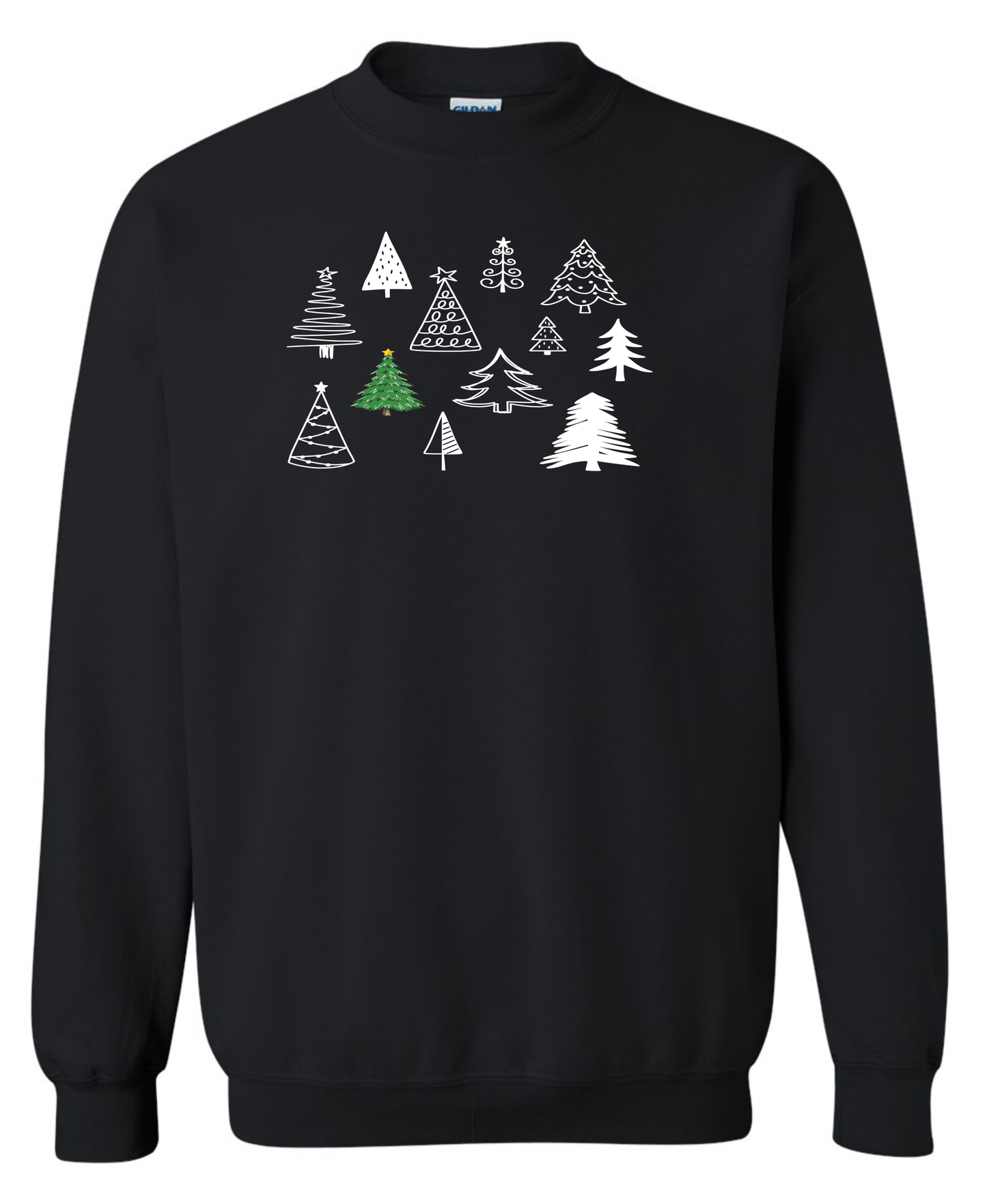 Festive Christmas trees collection black sweatshirt long sleeve crewneck