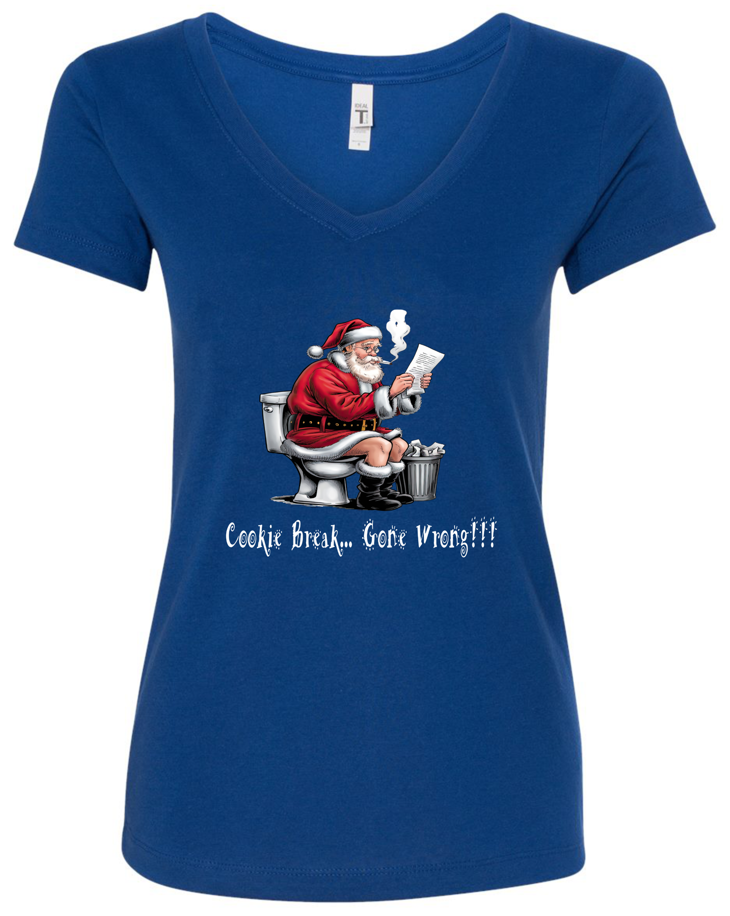 Naughty Santa holiday v-neck t-shirt vneck tshirt tee blue