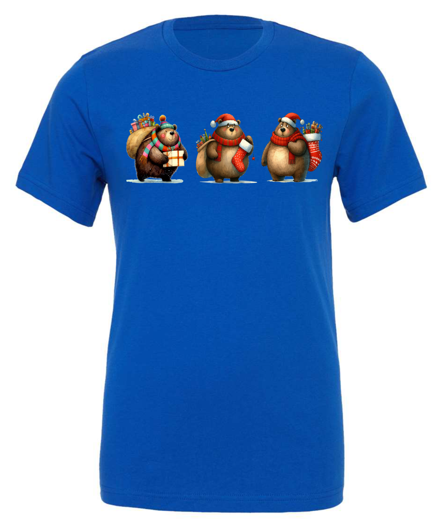 Teddy bear themed Christmas crewneck t-shirt tshirt tee blue
