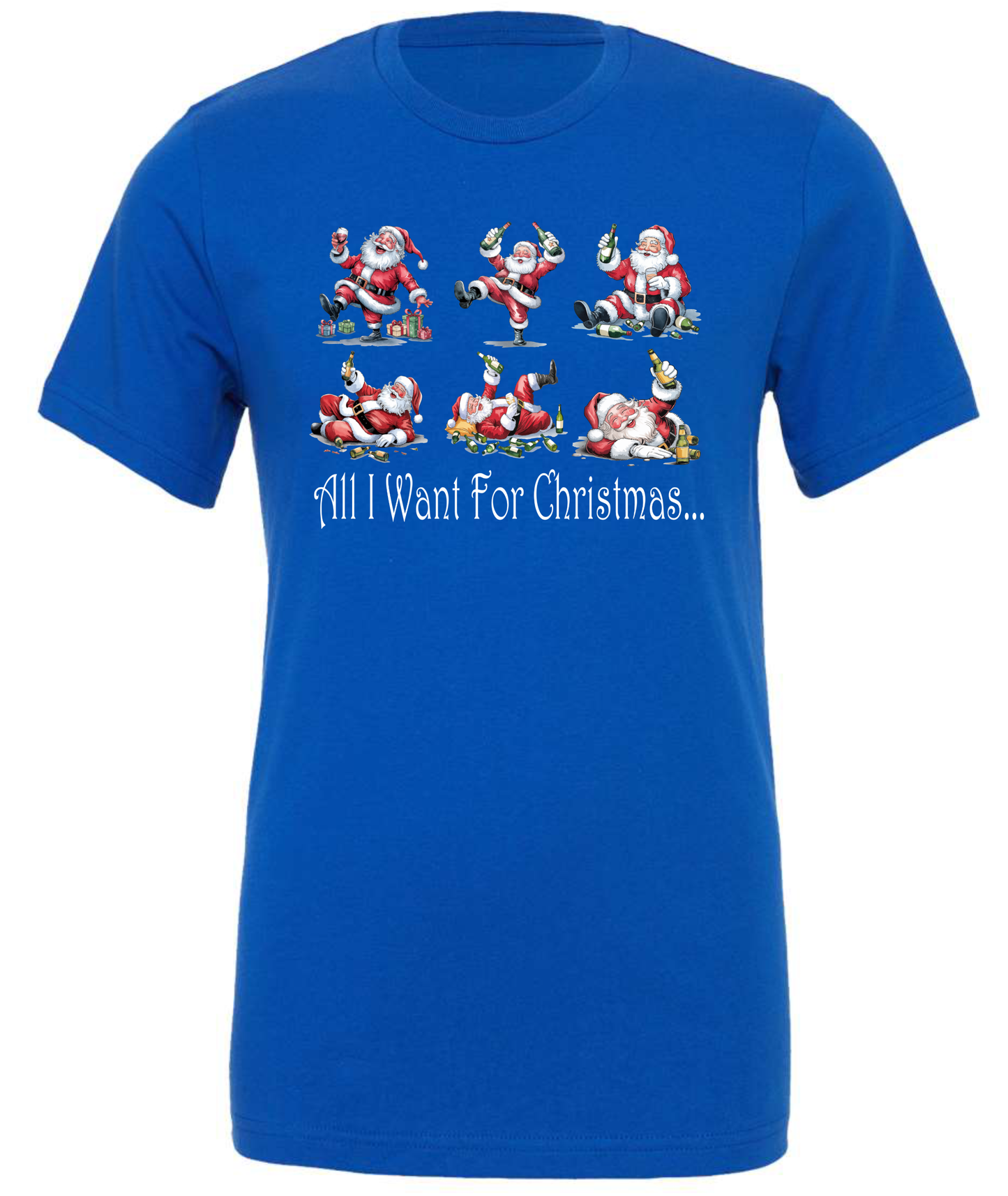 Santa drinking gifts crewneck t-shirt tshirt tee blue