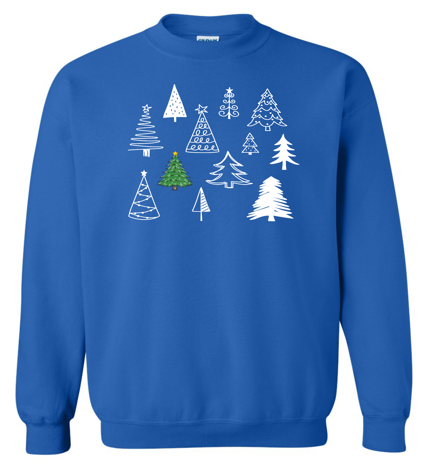 Festive Christmas trees collection blue sweatshirt long sleeve crewneck