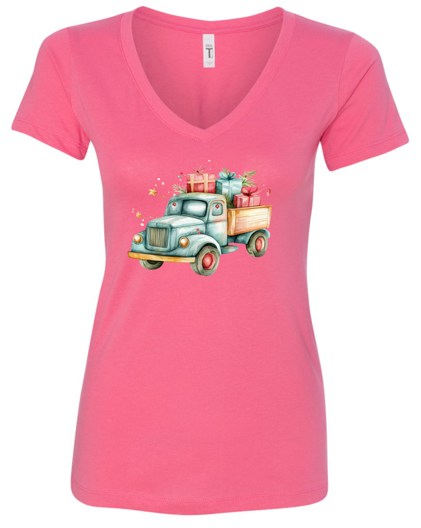 Cute farm truck v-neck t-shirt vneck tshirt tee pink