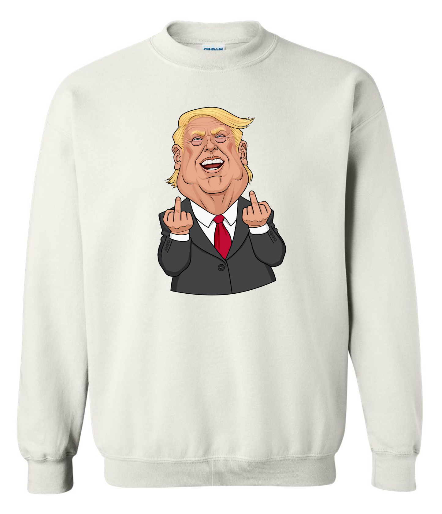 funny donald trump middle fingers meme cartoon sweatshirt crewneck long sleeve white