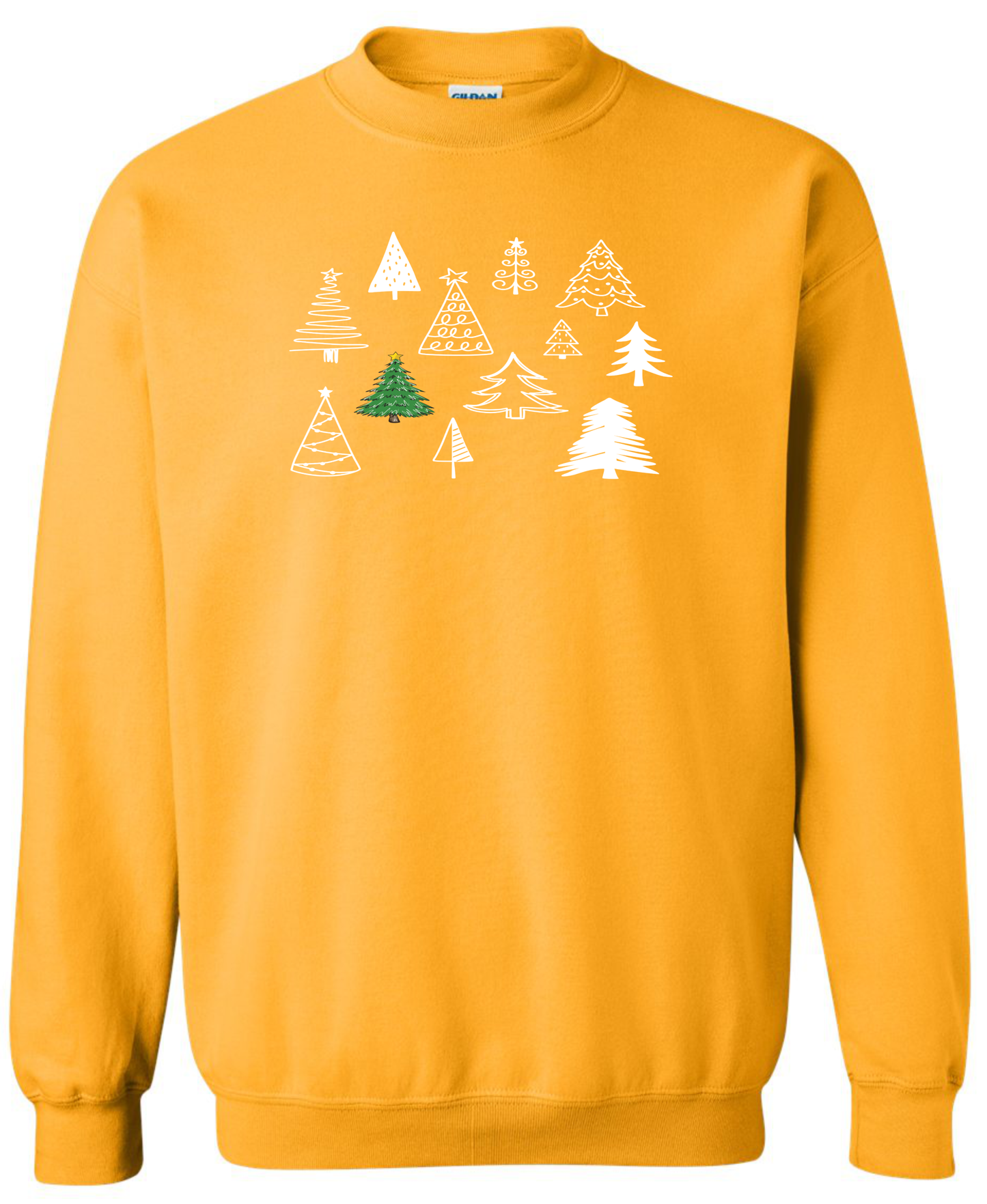 Festive Christmas trees collection gold sweatshirt long sleeve crewneck