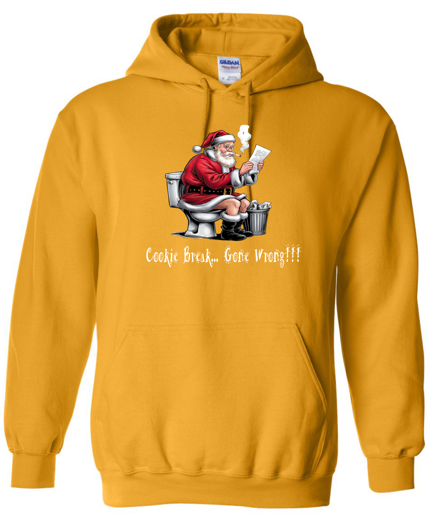 Naughty Santa Christmas gifts Santa in the toilet gold hoodie