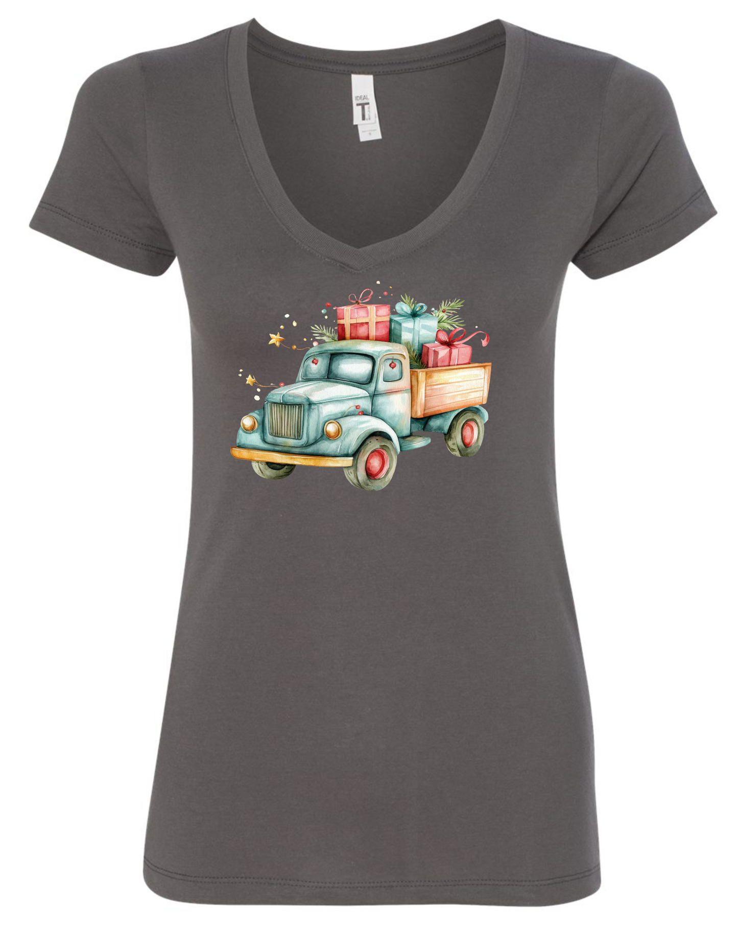 Cute farm truck v-neck t-shirt vneck tshirt tee dark gray grey