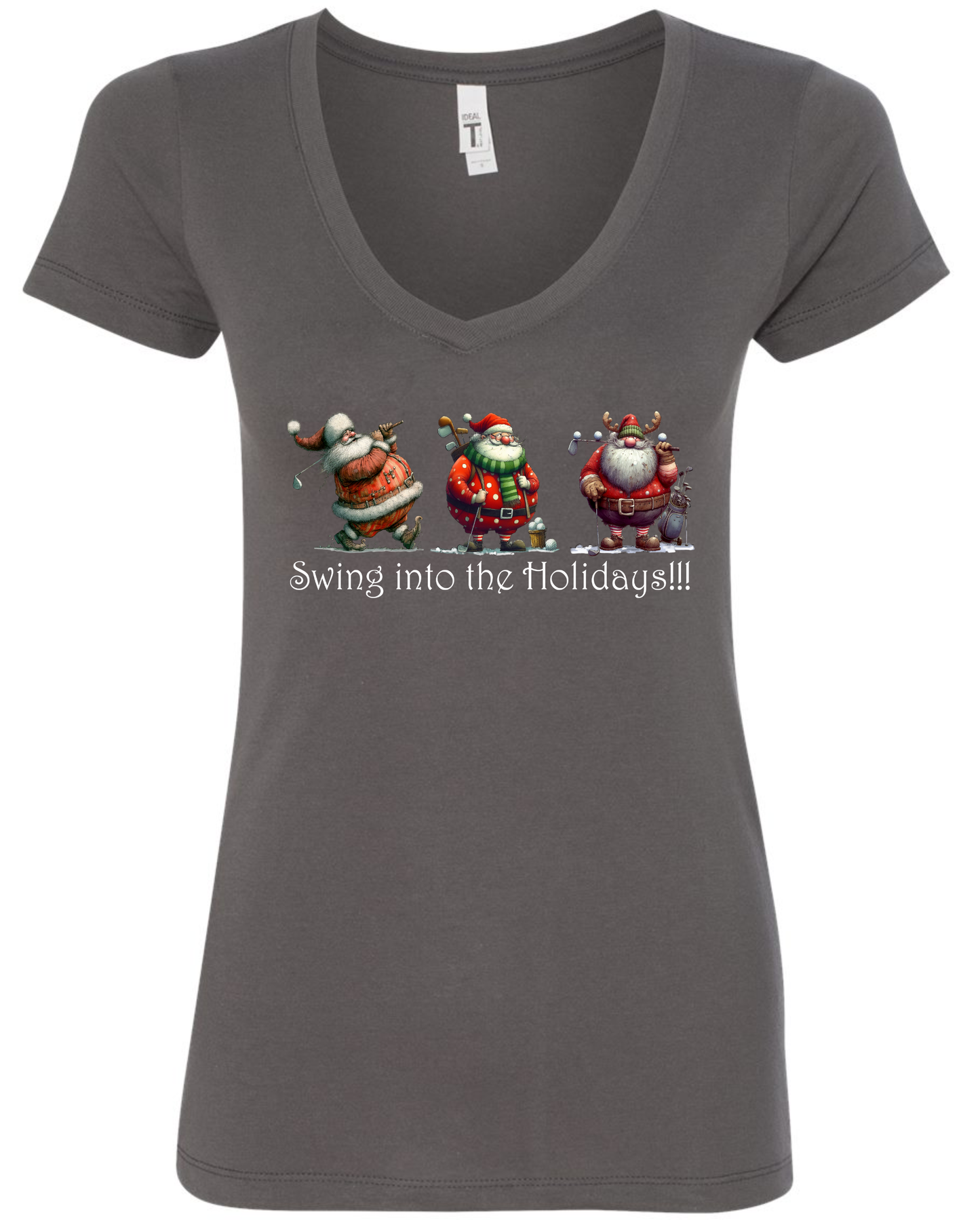 Christmas golf gifts v-neck t-shirt vneck tshirt tee dark gray grey