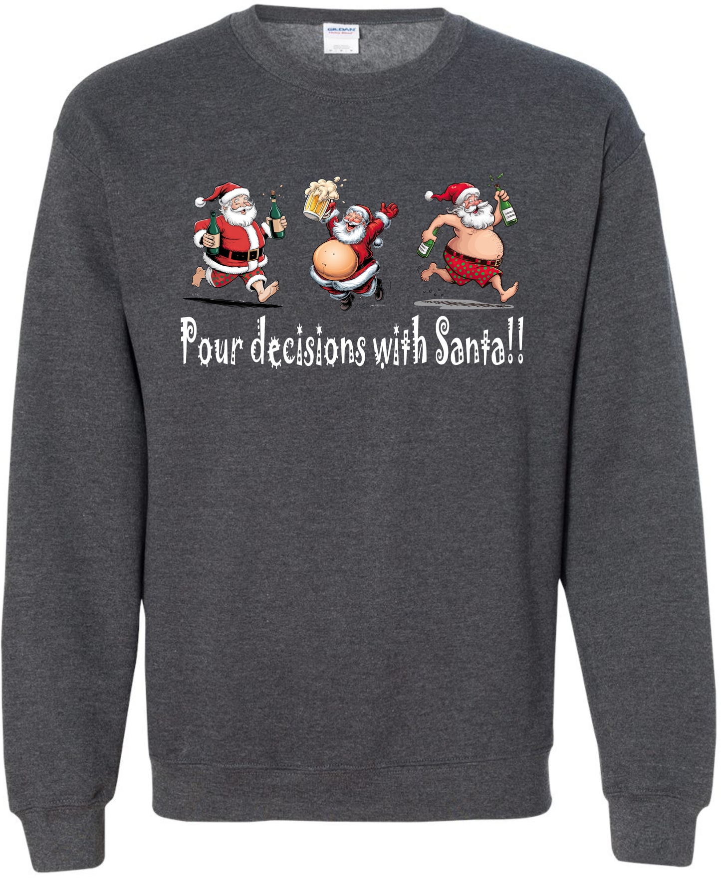 Funny drunk Santa outfit dark gray grey sweatshirt long sleeve crewneck