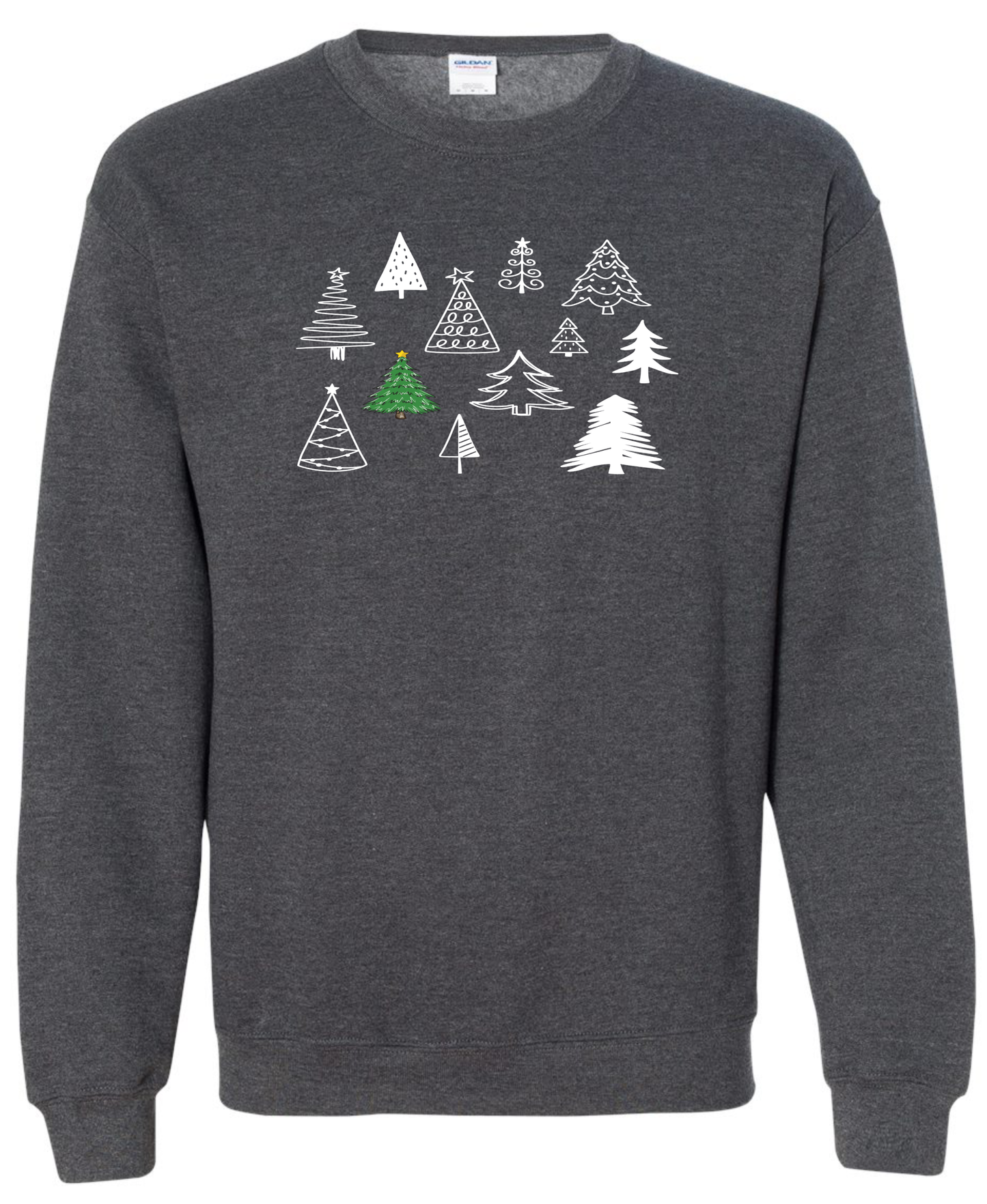 Festive Christmas trees collection dark gray grey sweatshirt long sleeve crewneck