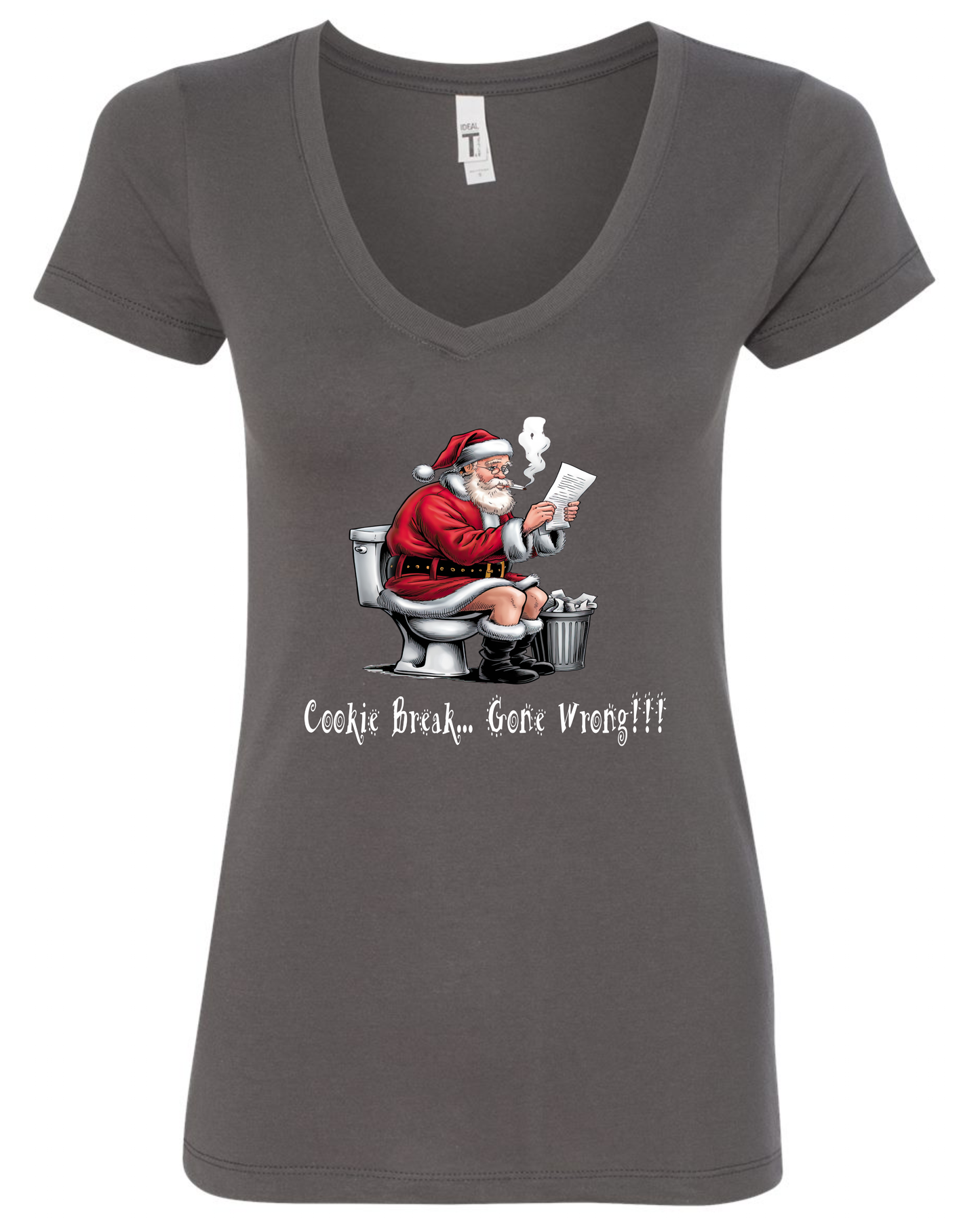 Naughty Santa holiday v-neck t-shirt vneck tshirt tee dark gray grey