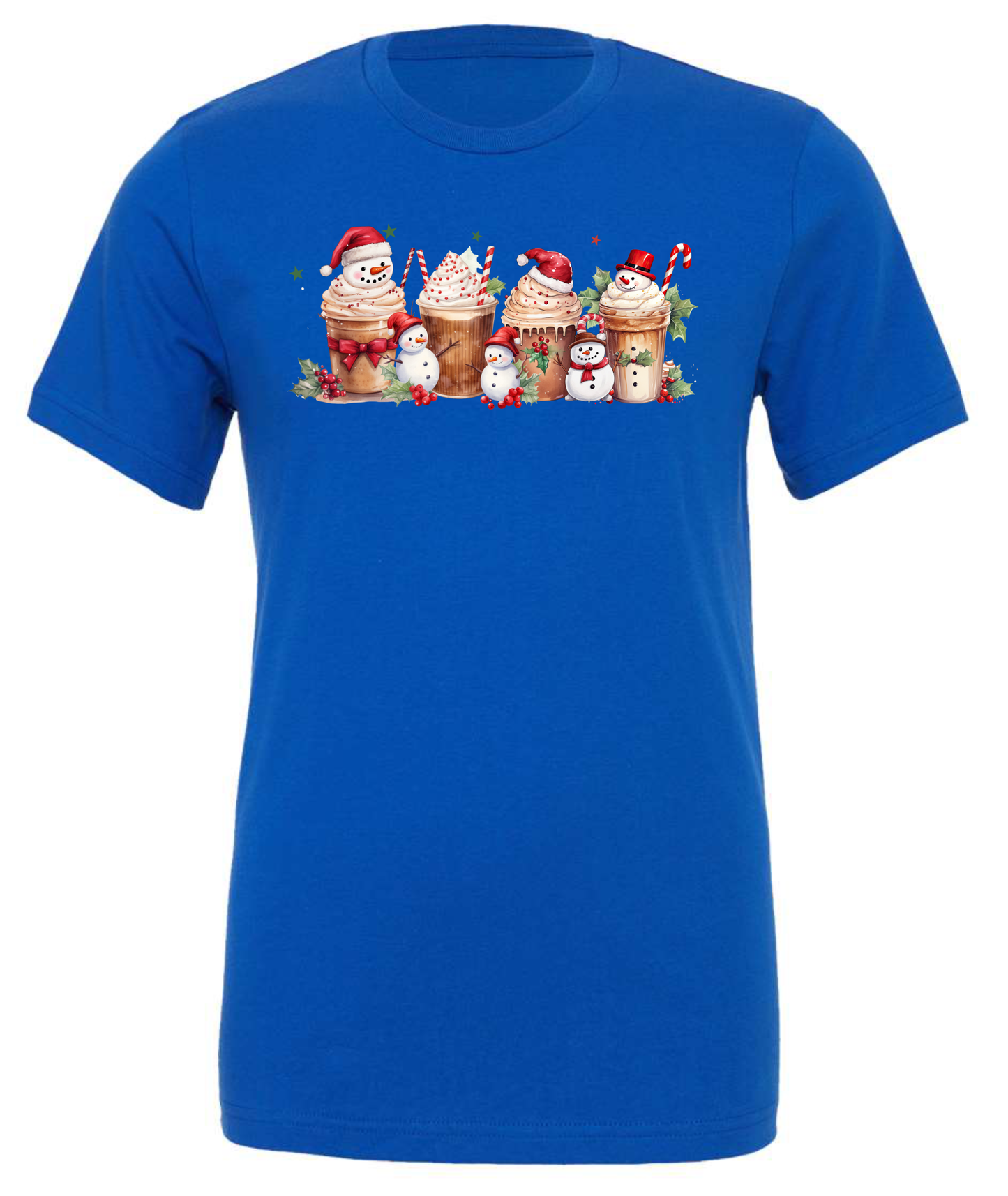 Cute Christmas coffee cups crewneck t-shirt tshirt tee blue