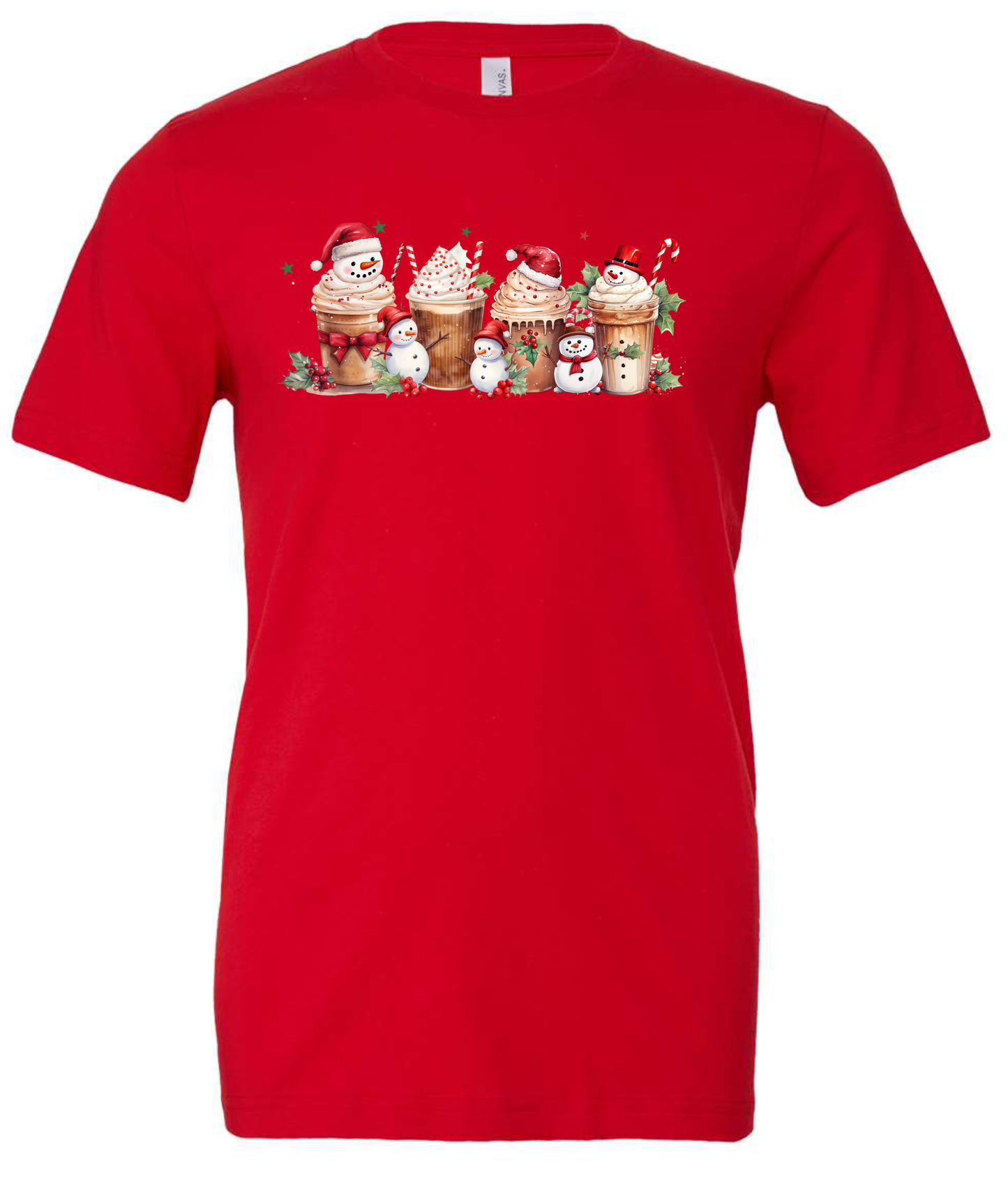 Cute Christmas coffee cups crewneck t-shirt tshirt tee red