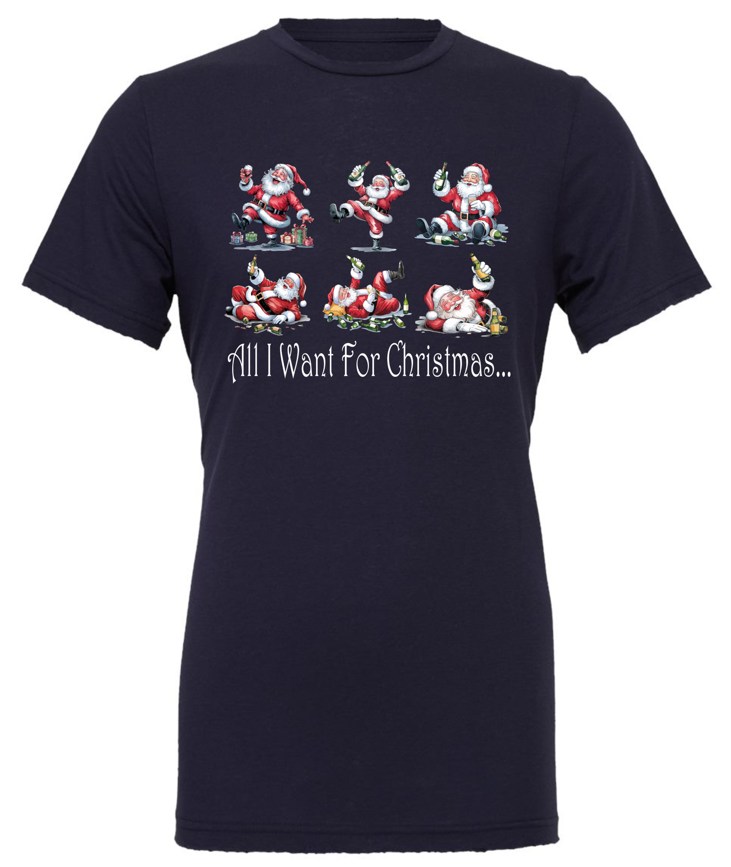 Santa drinking gifts crewneck t-shirt tshirt tee navy