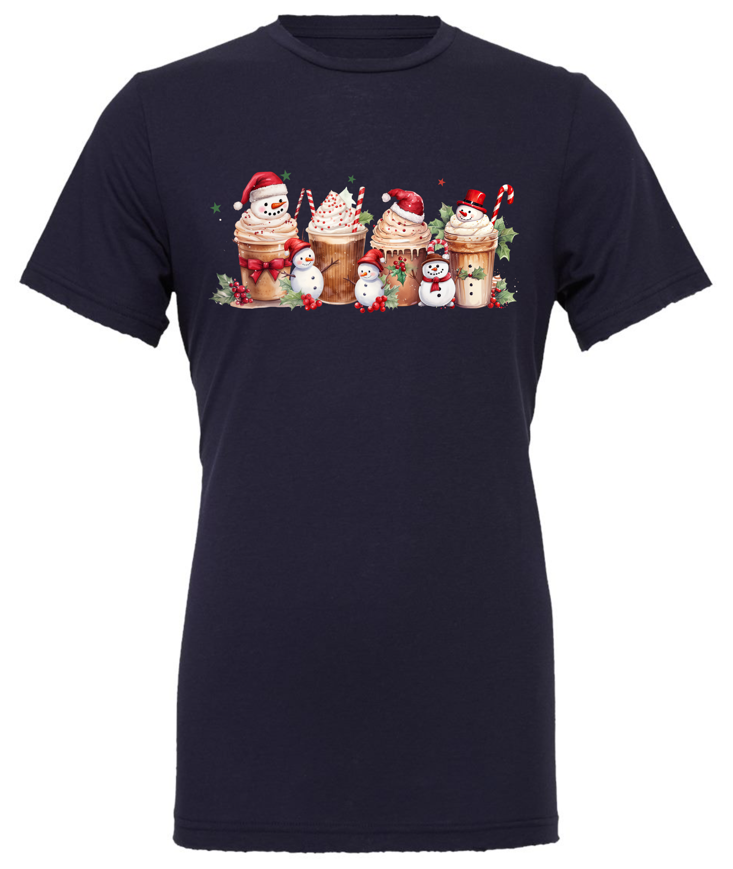 Cute Christmas coffee cups crewneck t-shirt tshirt tee navy