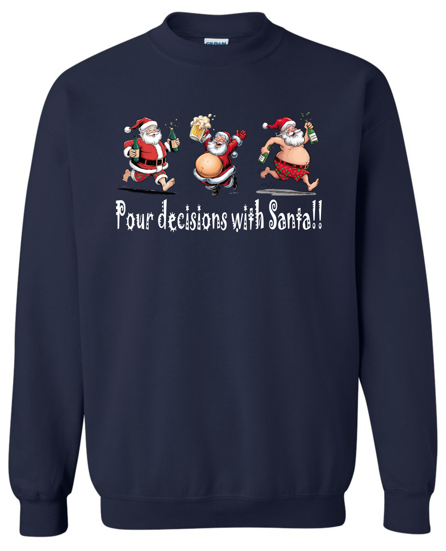Funny drunk Santa outfit navy sweatshirt long sleeve crewneck