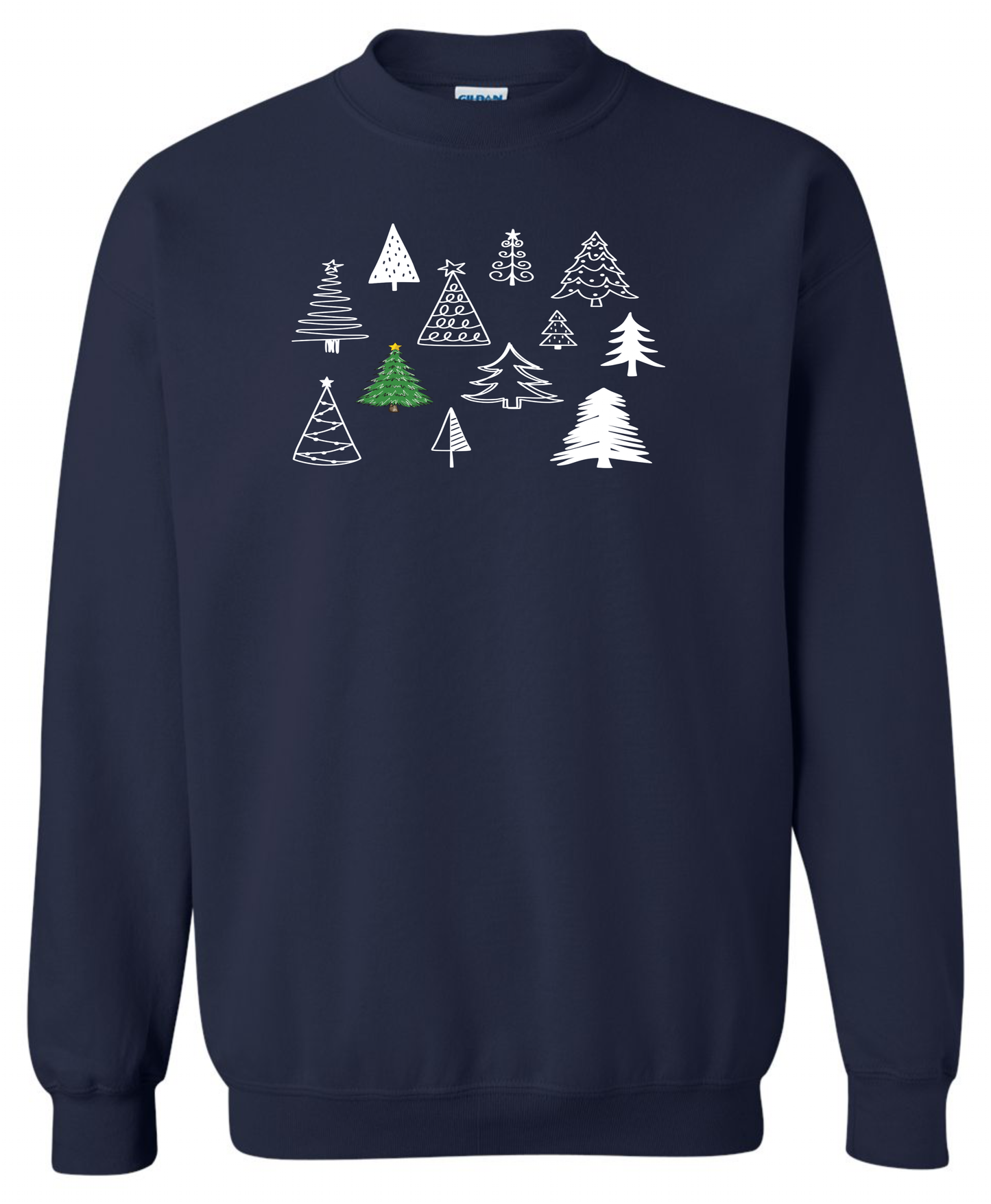 Festive Christmas trees collection navy sweatshirt long sleeve crewneck
