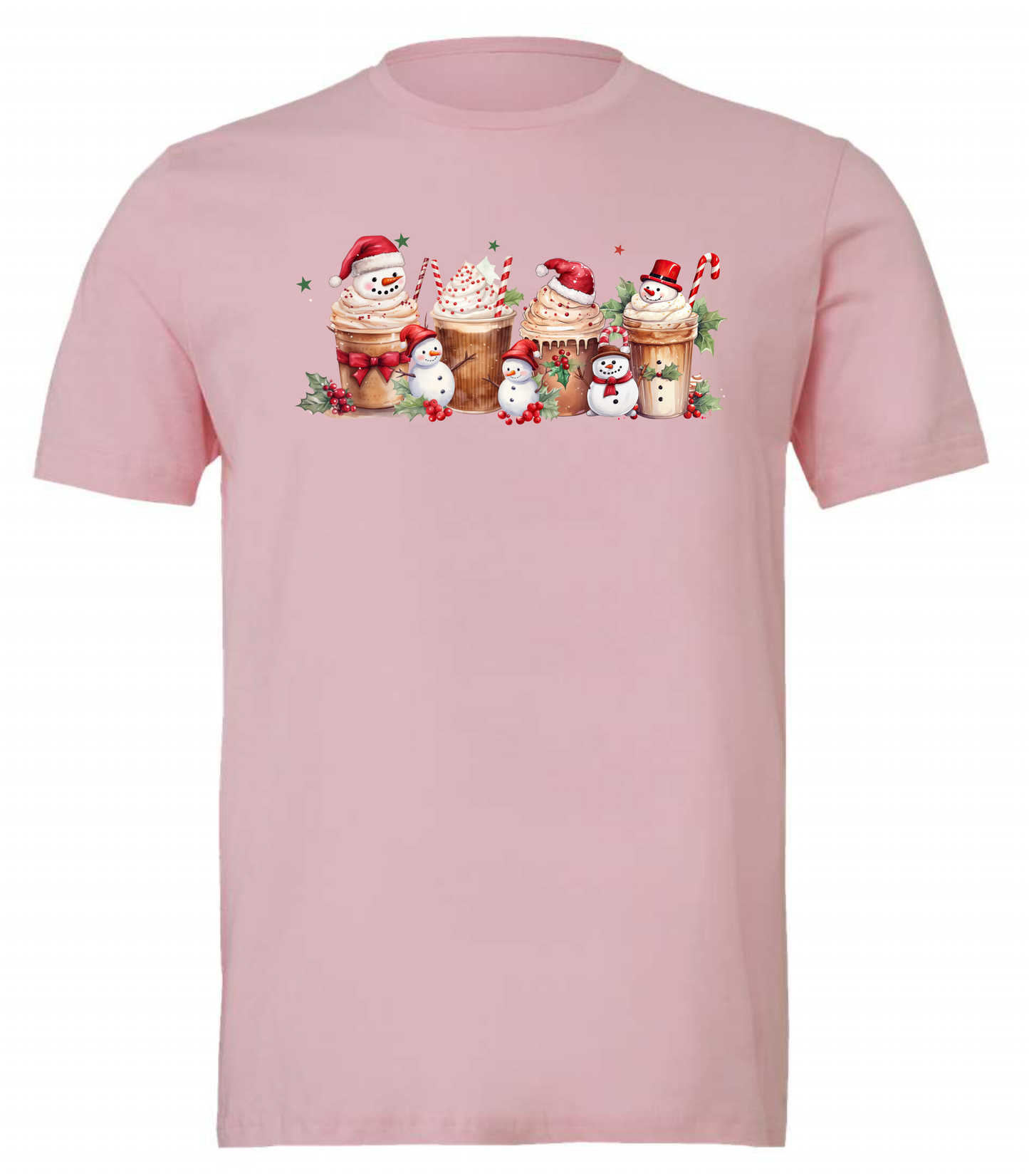 Cute Christmas coffee cups crewneck t-shirt tshirt tee pink