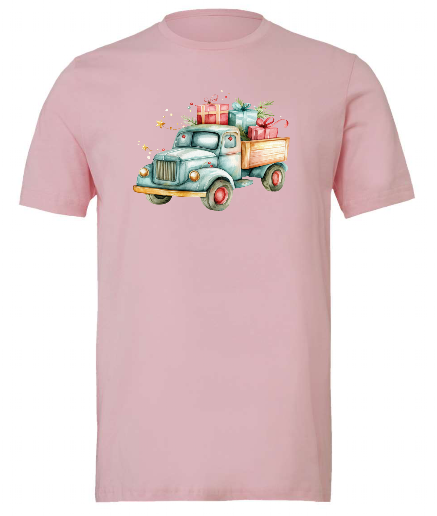 Christmas farm truck crewneck t-shirt tshirt tee pink