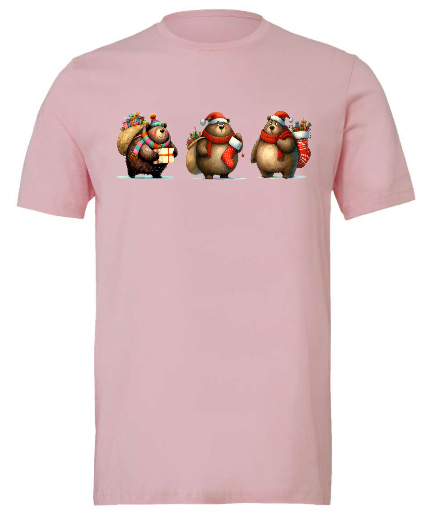 Teddy bear themed Christmas crewneck t-shirt tshirt tee pink