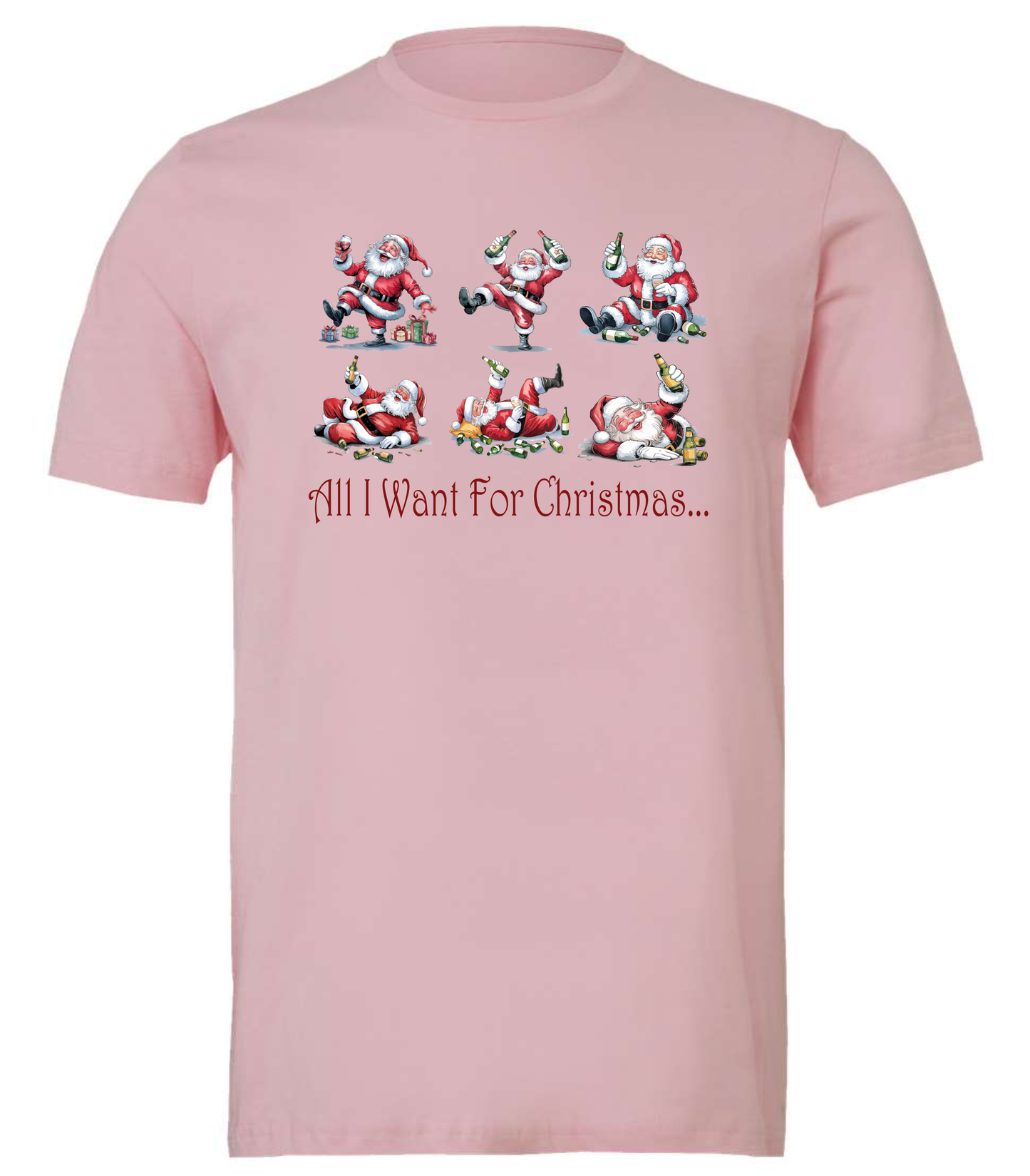 Santa drinking gifts crewneck t-shirt tshirt tee pink