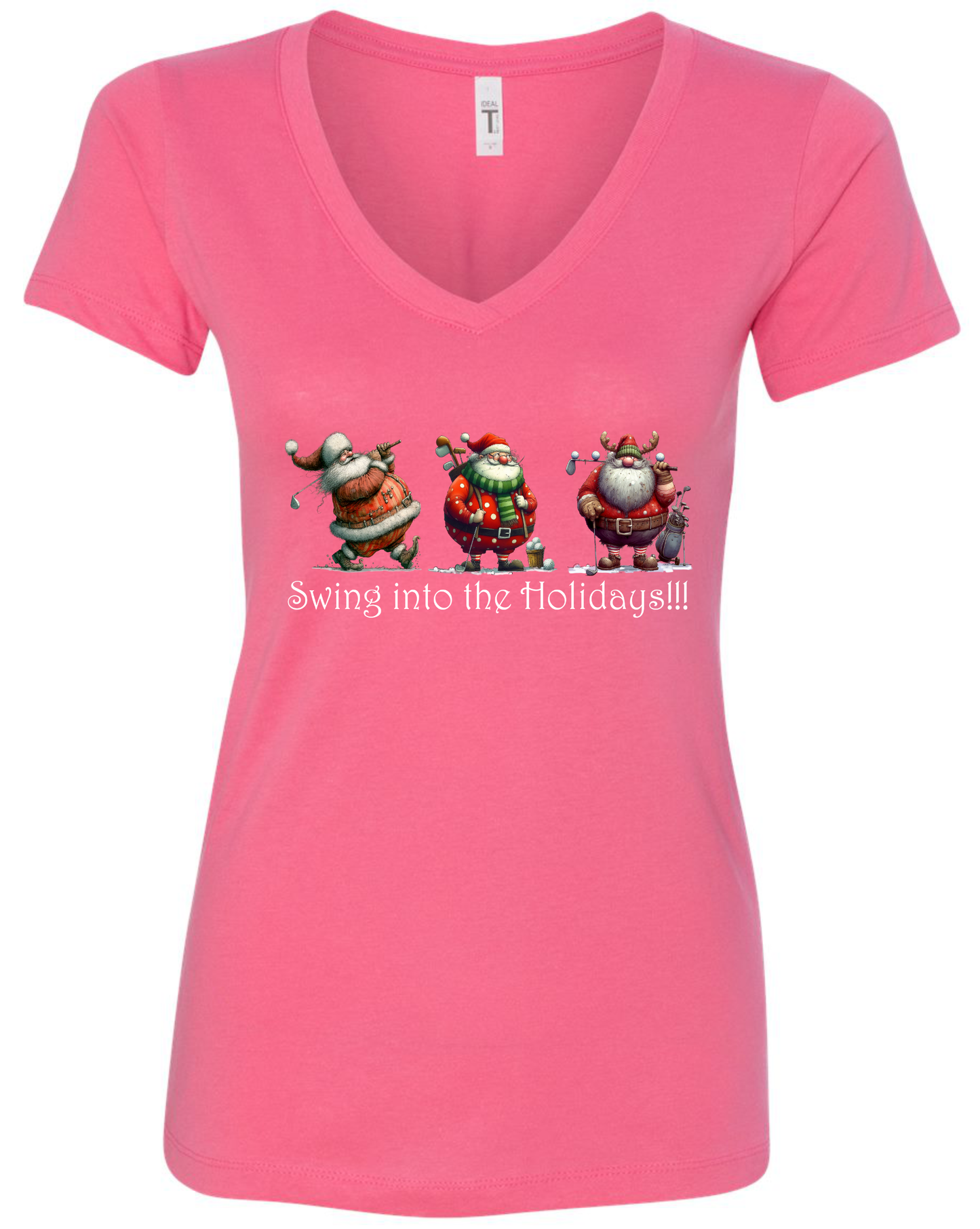 Christmas golf gifts v-neck t-shirt vneck tshirt tee pink