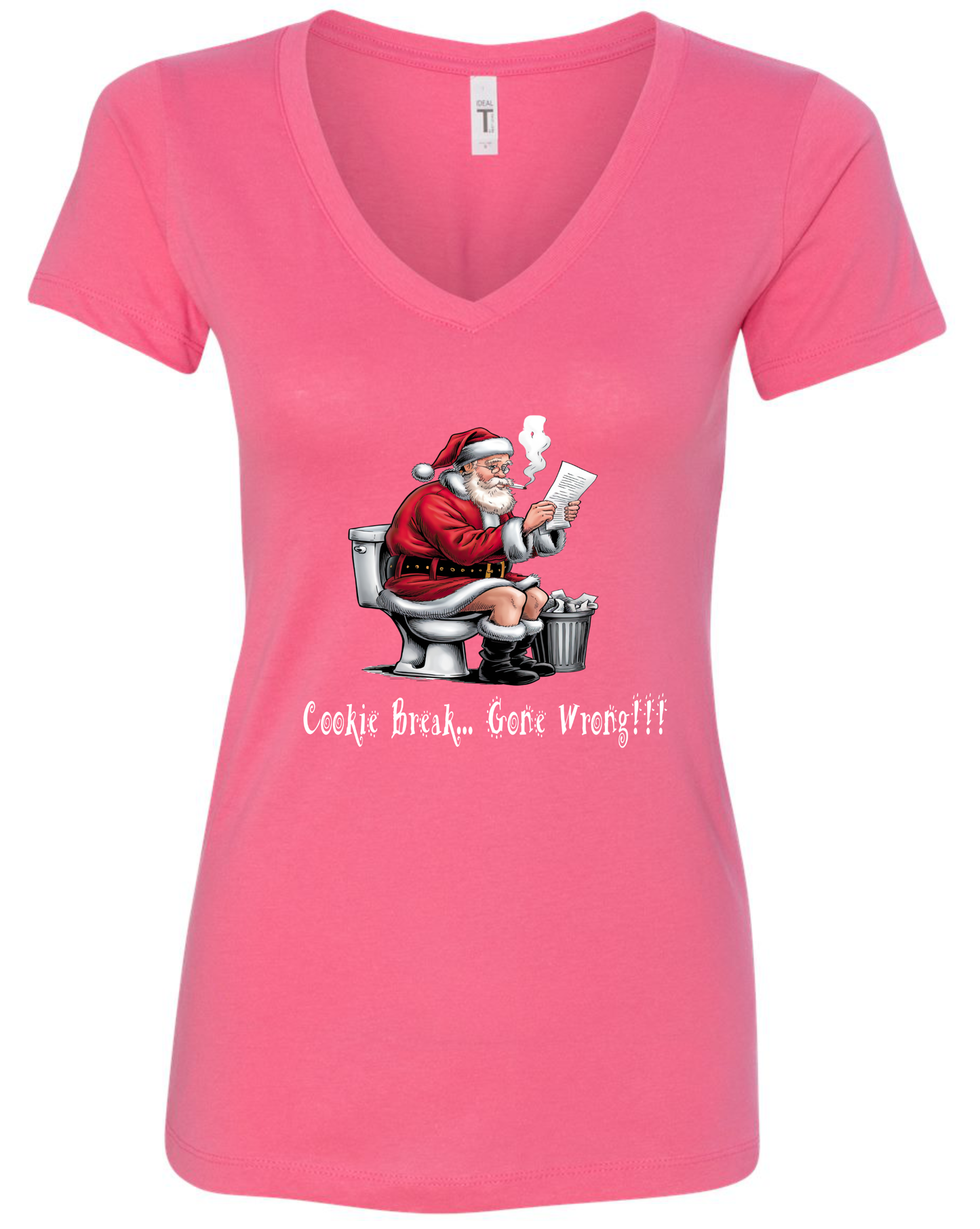 Naughty Santa holiday v-neck t-shirt vneck tshirt tee pink