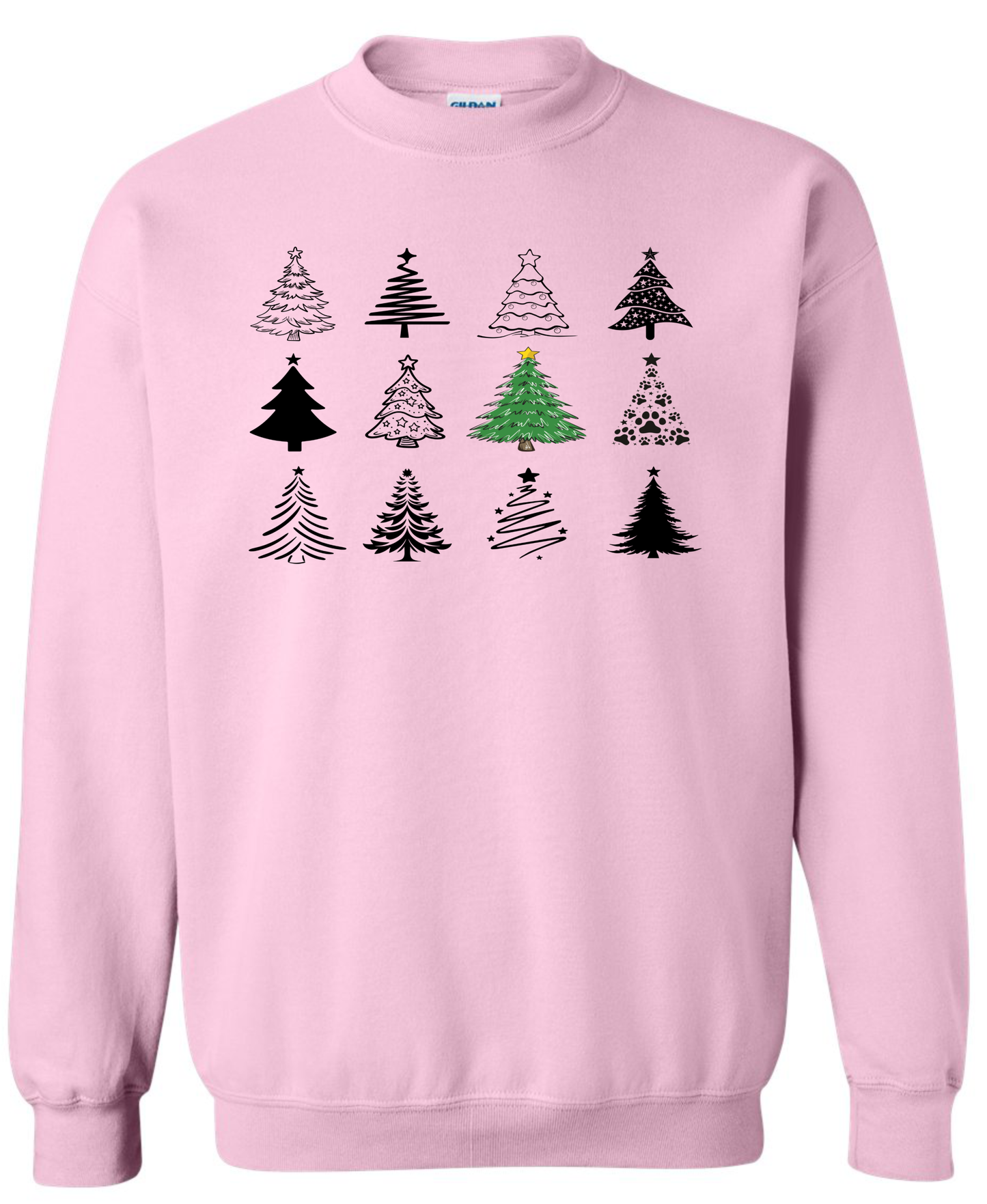 Festive Christmas trees collection pink sweatshirt long sleeve crewneck