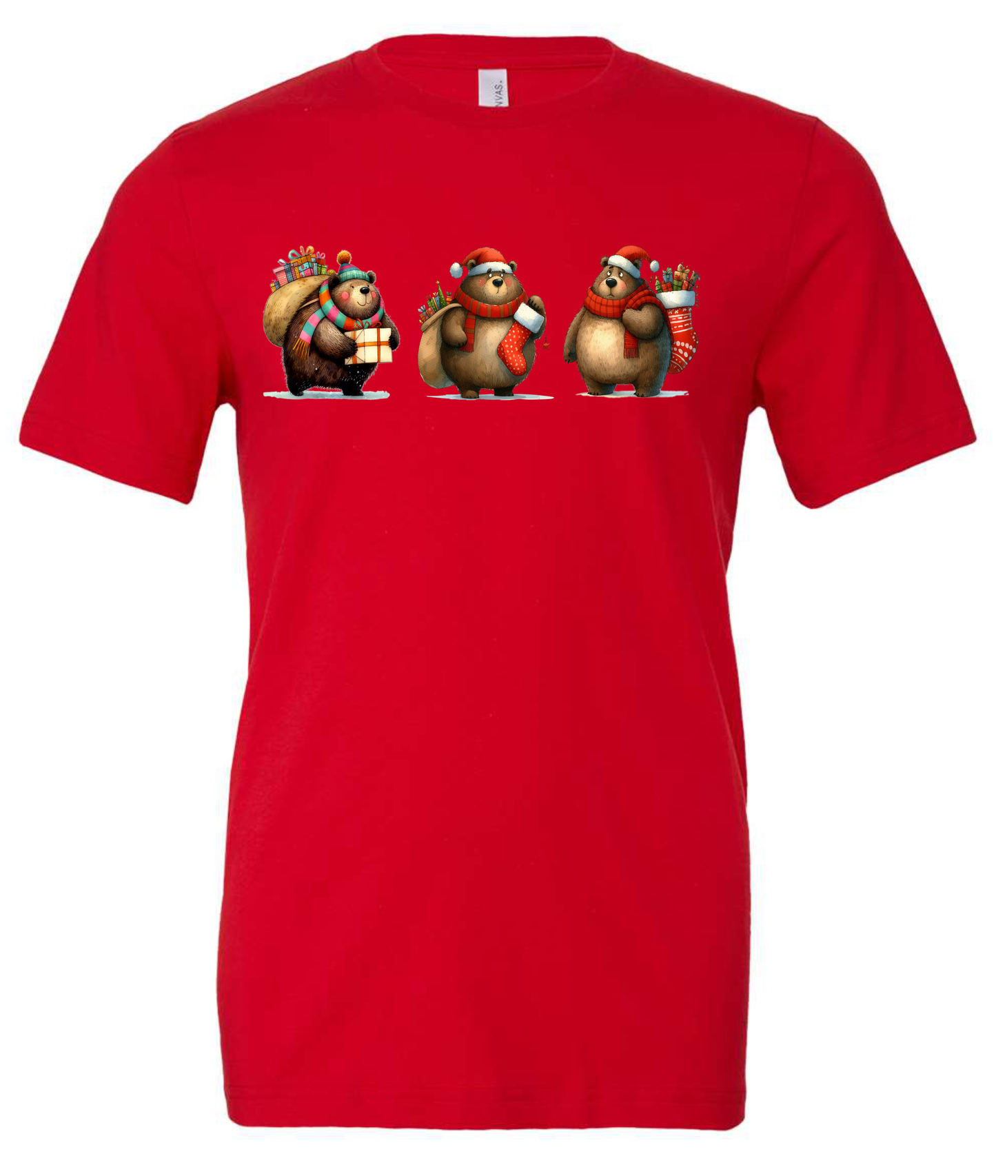 Teddy bear themed Christmas crewneck t-shirt tshirt tee red