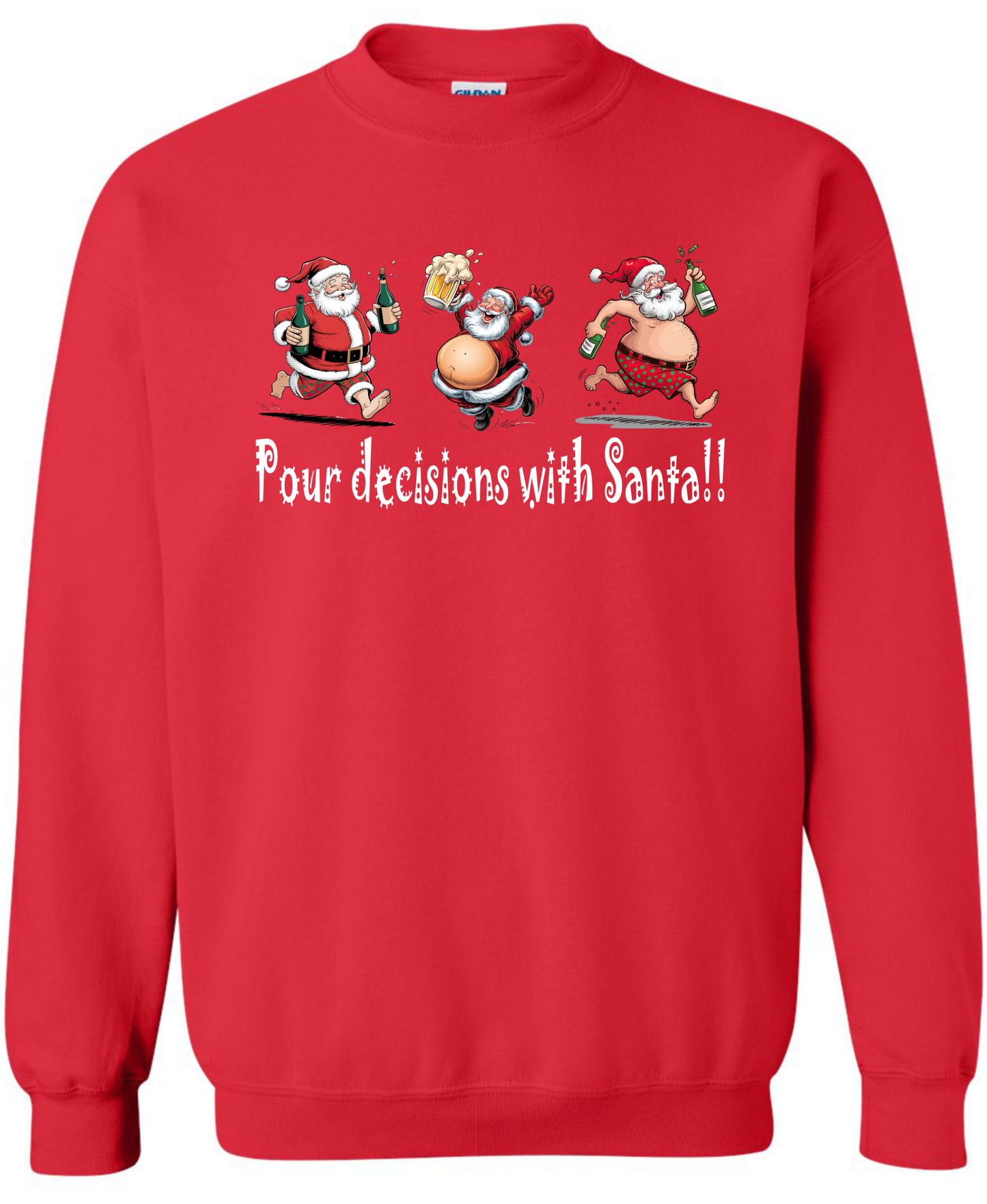 Funny drunk Santa outfit red sweatshirt long sleeve crewneck