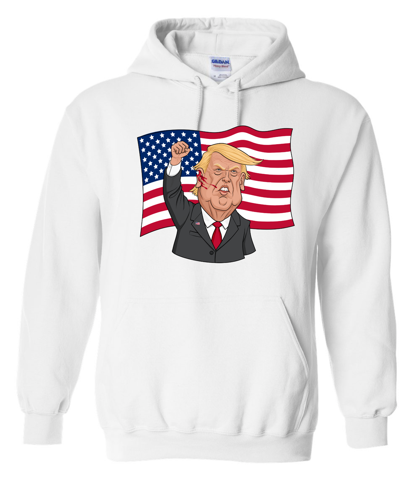 donald trump shot meme cartoon sweatshirt hoodie long sleeve white
