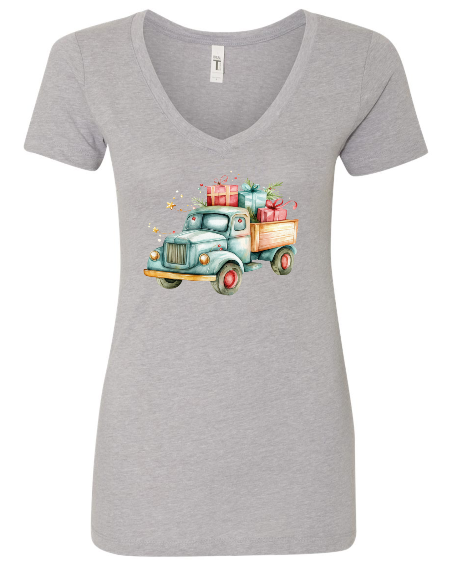 Cute farm truck v-neck t-shirt vneck tshirt tee silver light gray grey