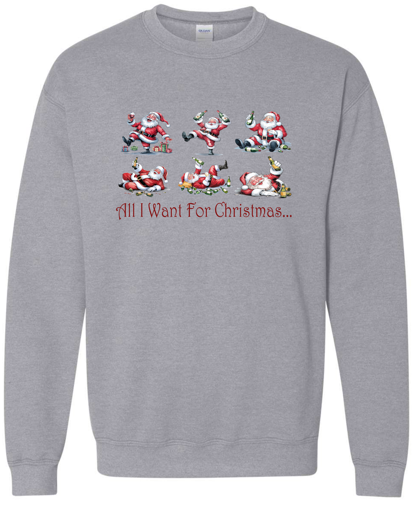 Naughty Santa gifts silver light gray grey sweatshirt long sleeve crewneck
