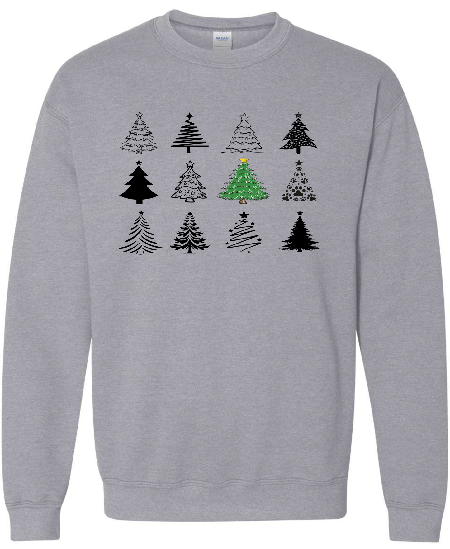 Festive Christmas trees collection silver light gray grey sweatshirt long sleeve crewneck
