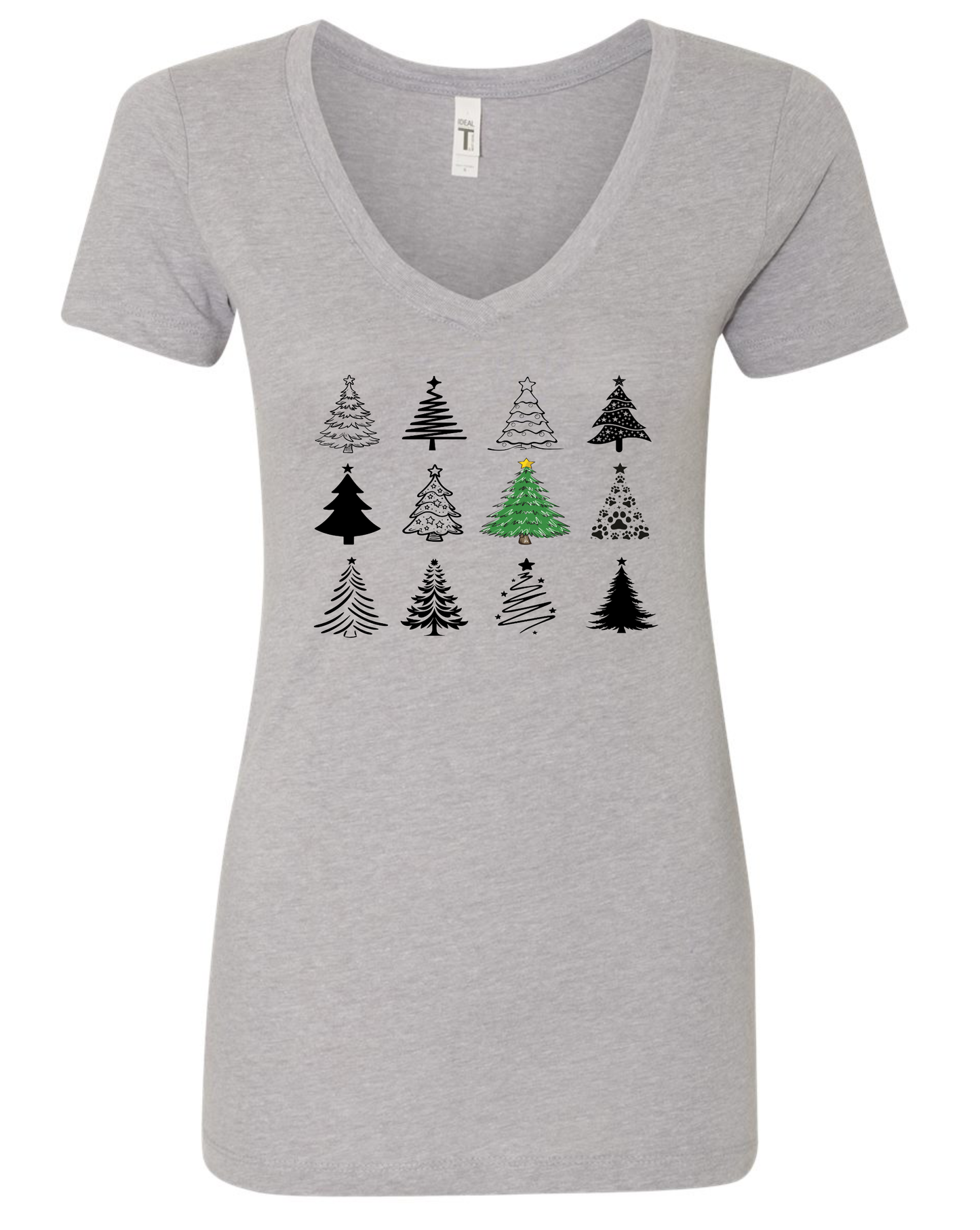 Cute Christmas trees v-neck t-shirt vneck tshirt tee silver light gray grey