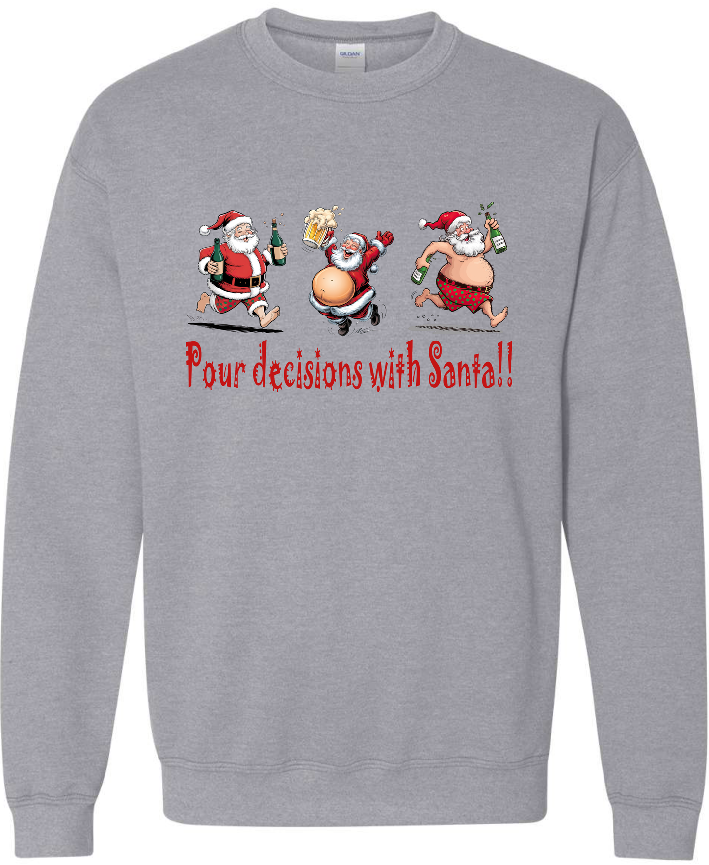 Funny drunk Santa outfit silver light gray grey sweatshirt long sleeve crewneck