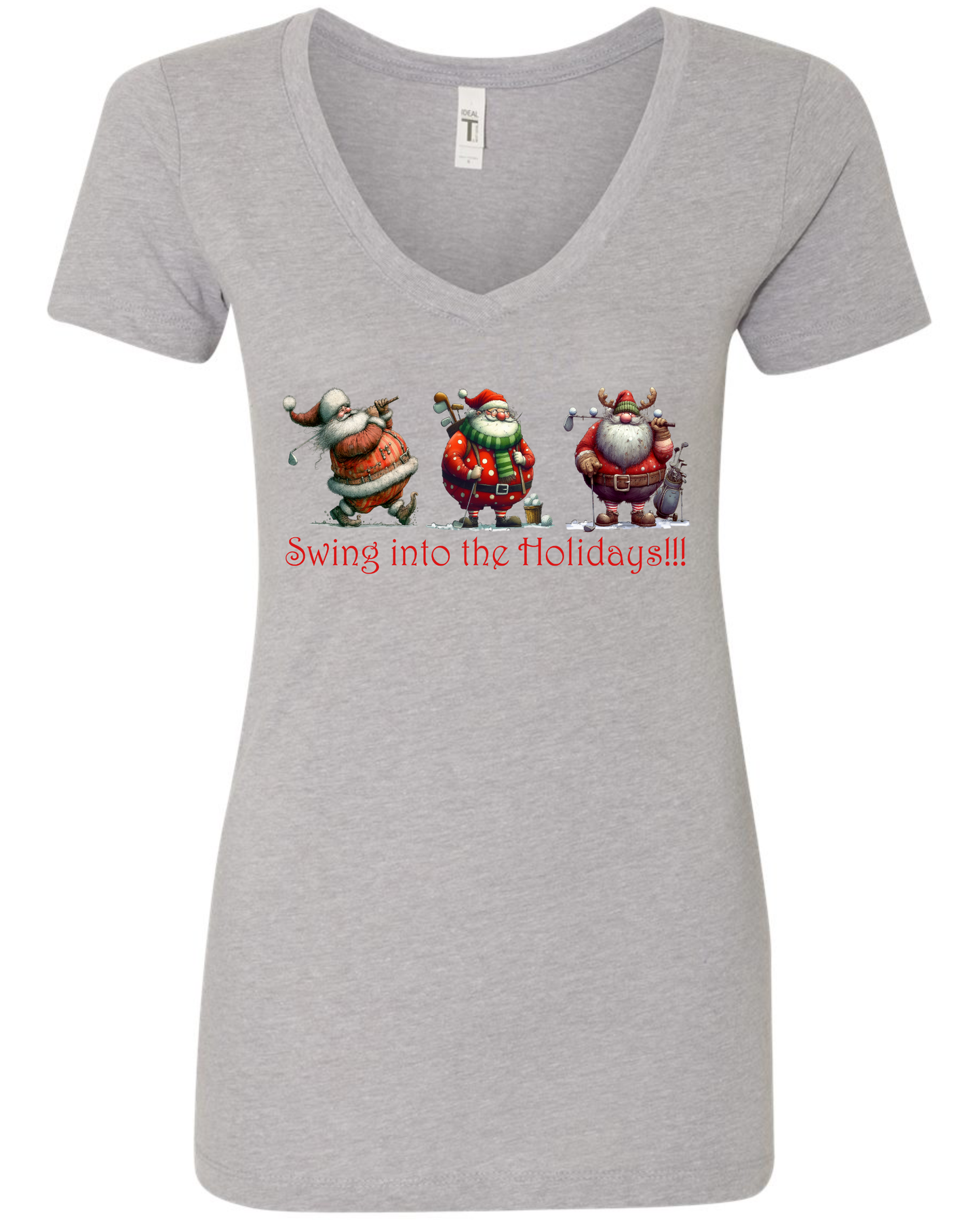 Christmas golf gifts v-neck t-shirt vneck tshirt tee silver light gray grey