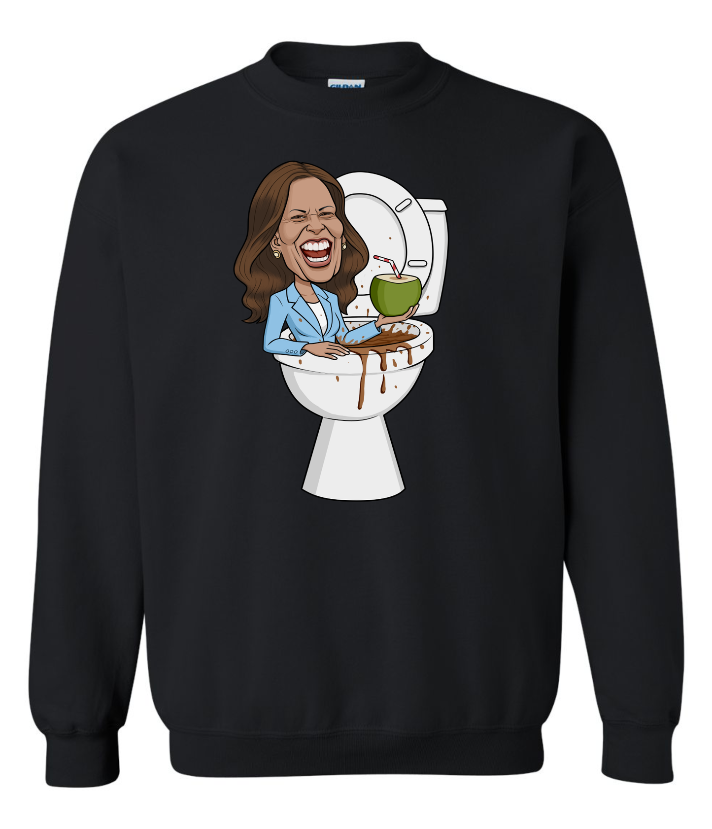funny kamala harris coconut trees meme cartoon sweatshirt crewneck long sleeve black
