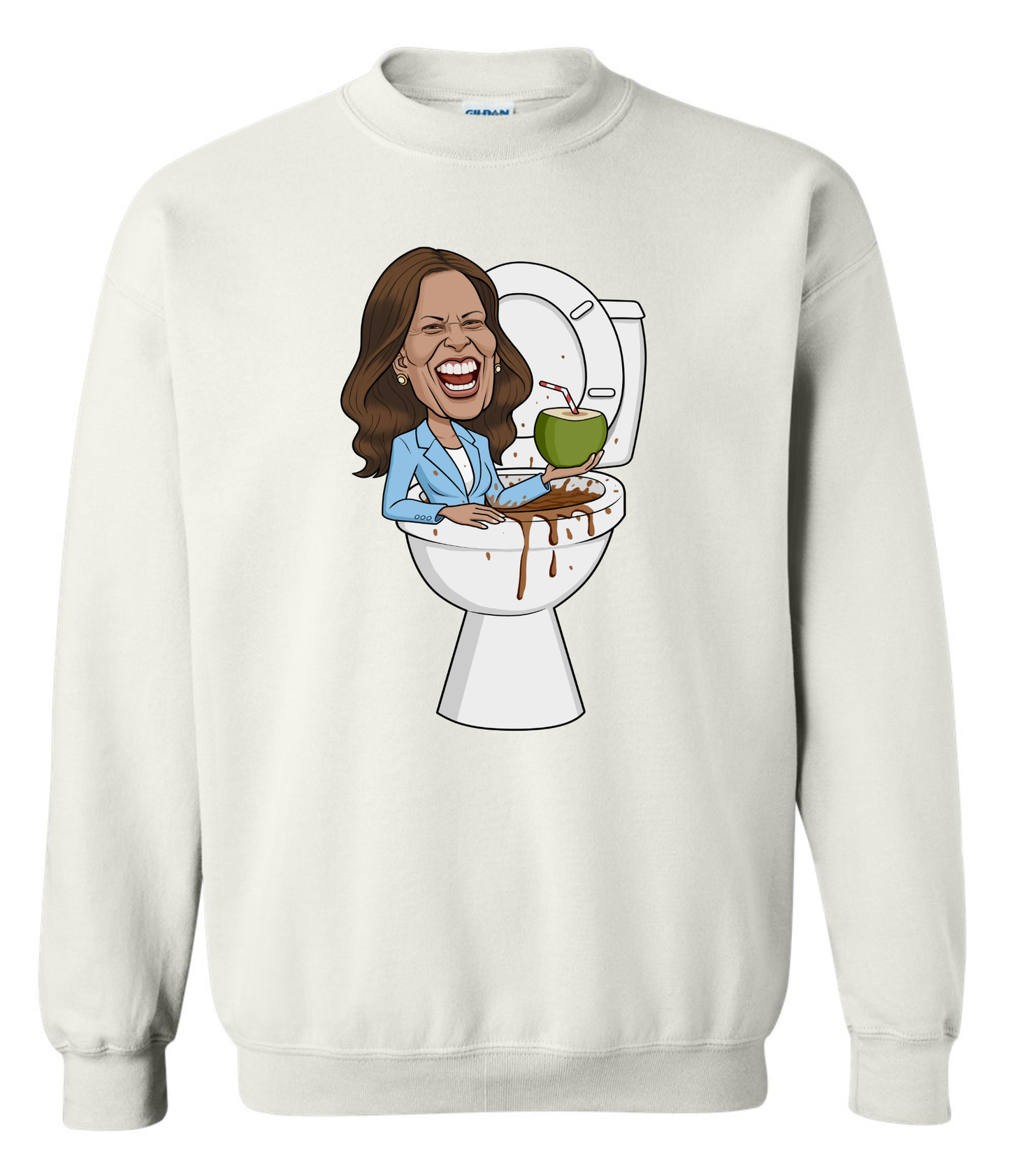 funny kamala harris coconut trees meme cartoon sweatshirt crewneck long sleeve white