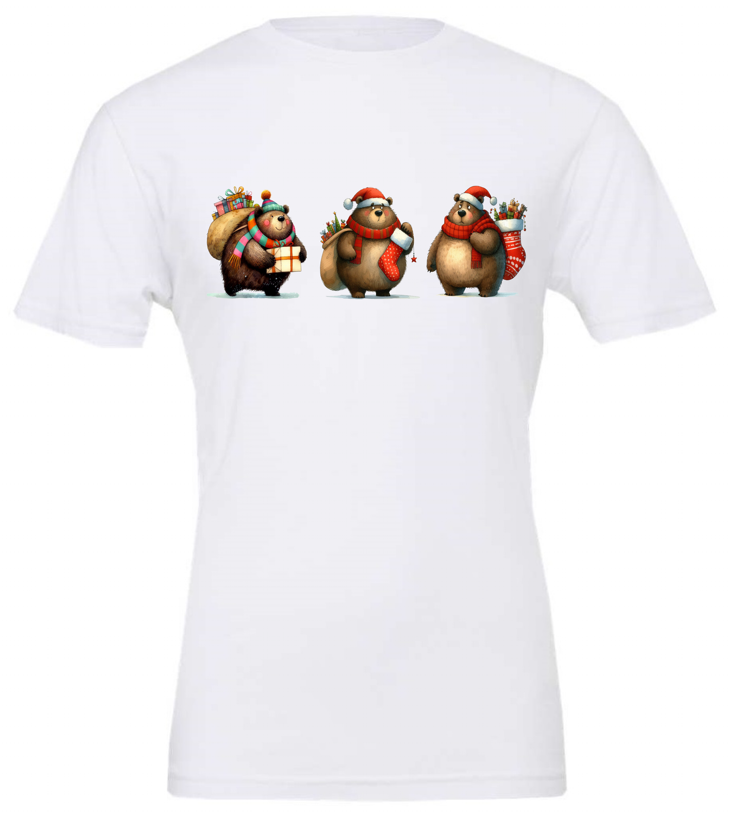 Teddy bear themed Christmas crewneck t-shirt tshirt tee white