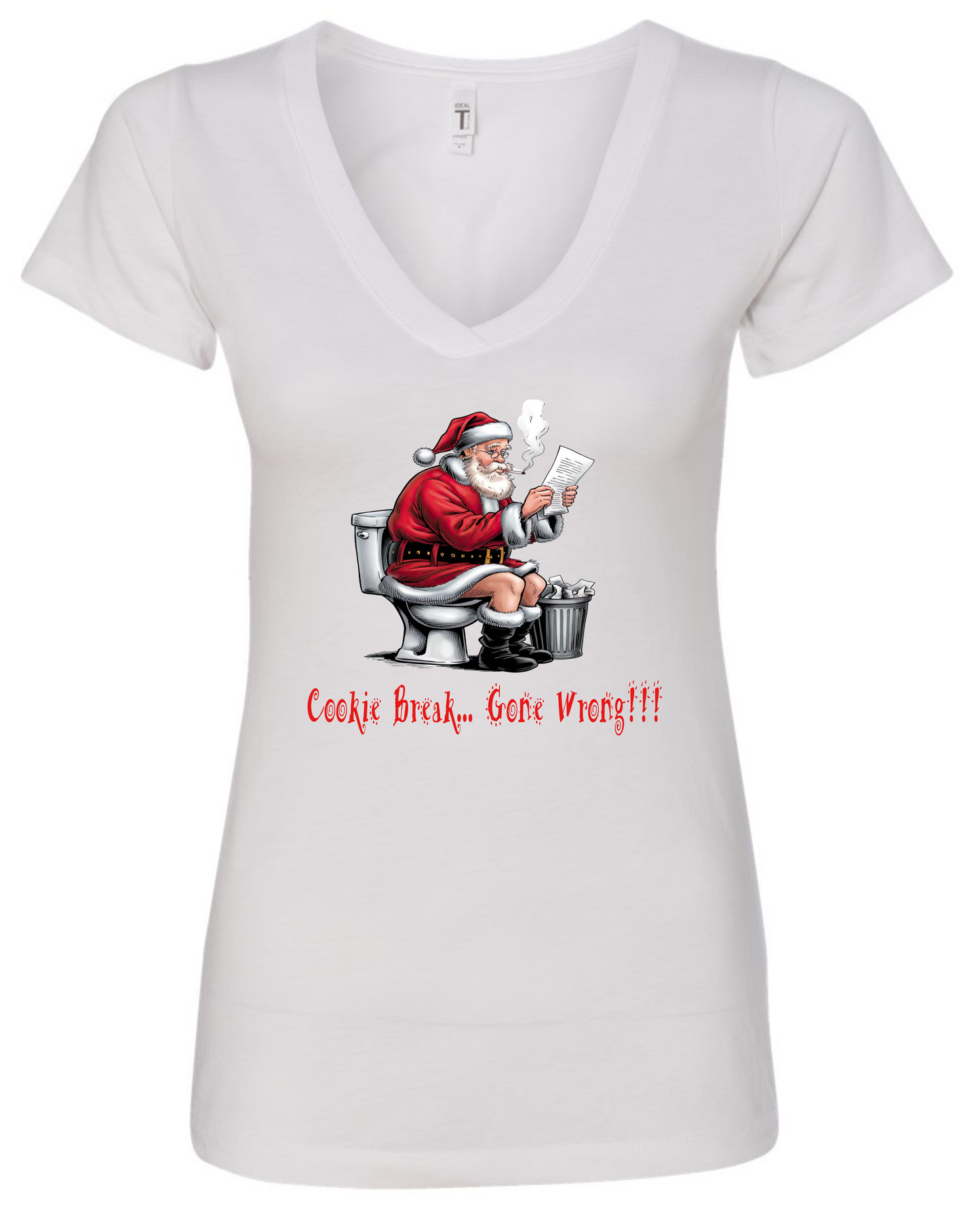 Naughty Santa holiday v-neck t-shirt vneck tshirt tee white