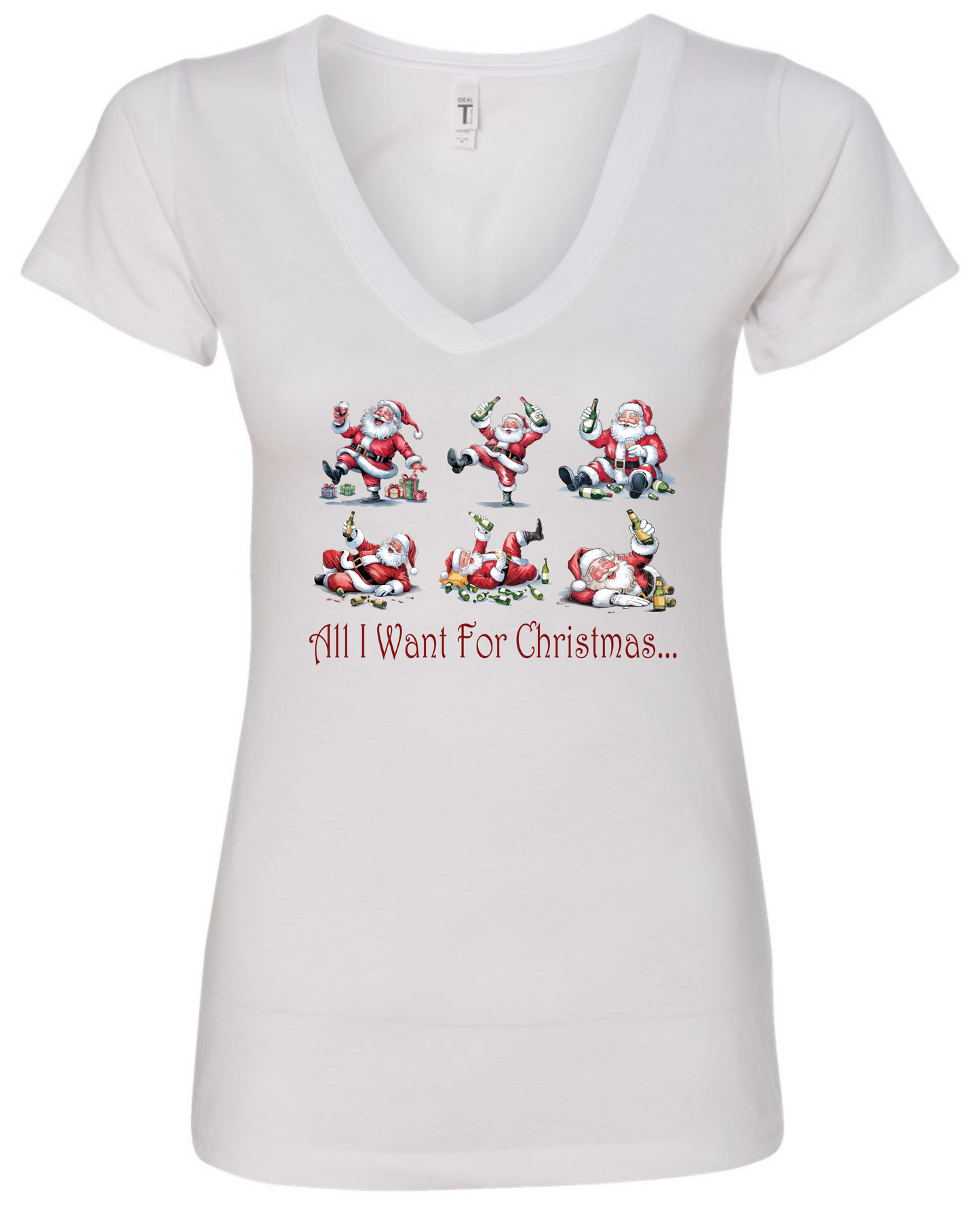Alcohol themed Christmas v-neck t-shirt vneck tshirt tee white