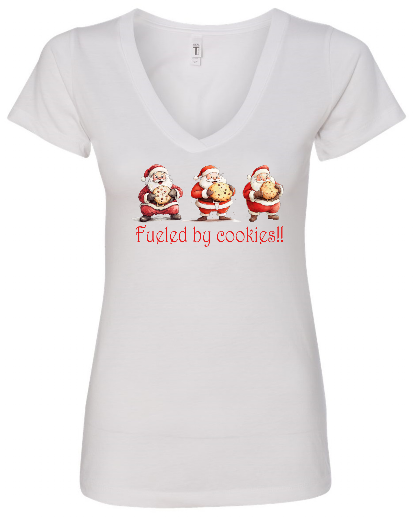 Santa themed Christmas v-neck t-shirt vneck tshirt tee white
