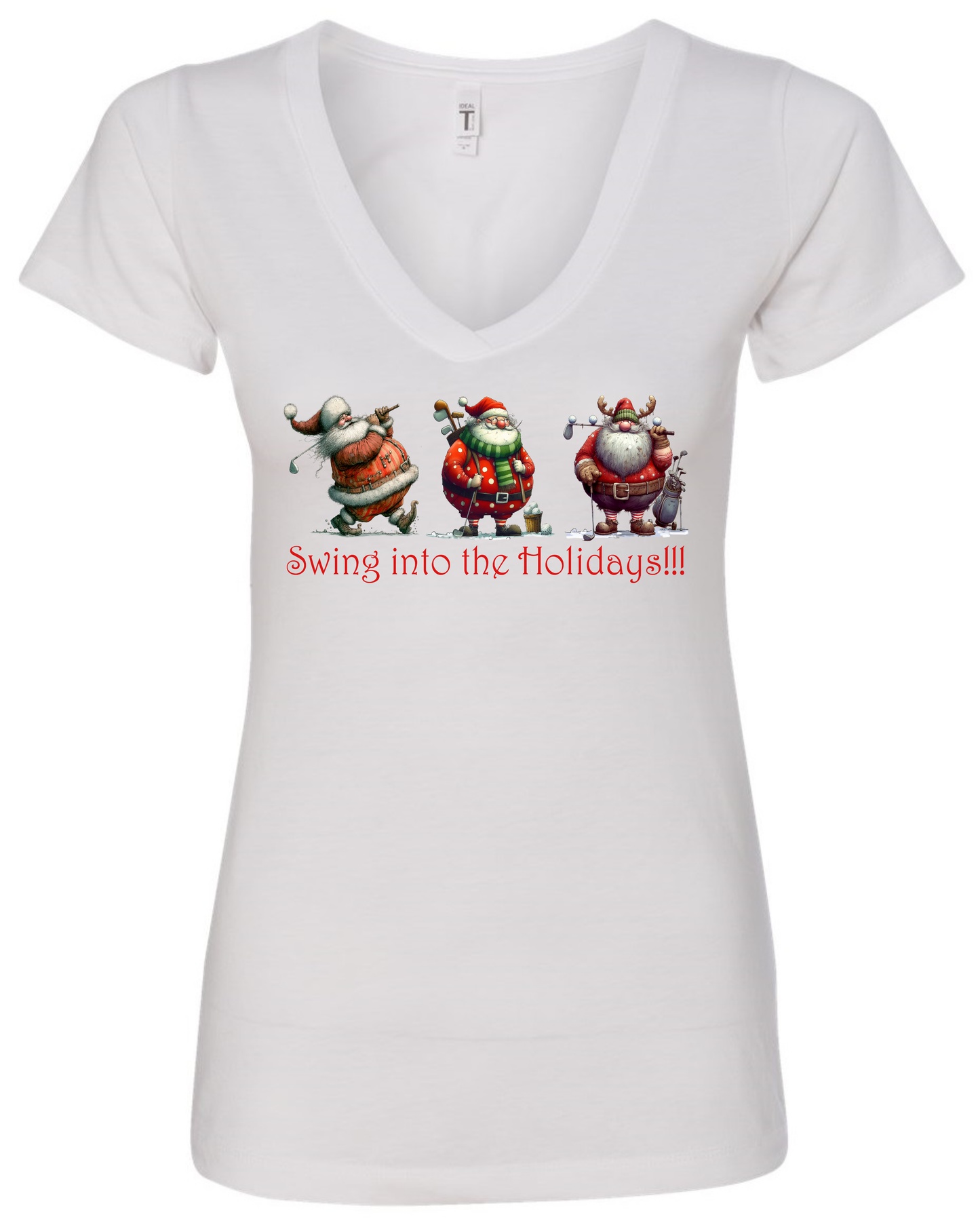 Christmas golf gifts v-neck t-shirt vneck tshirt tee white