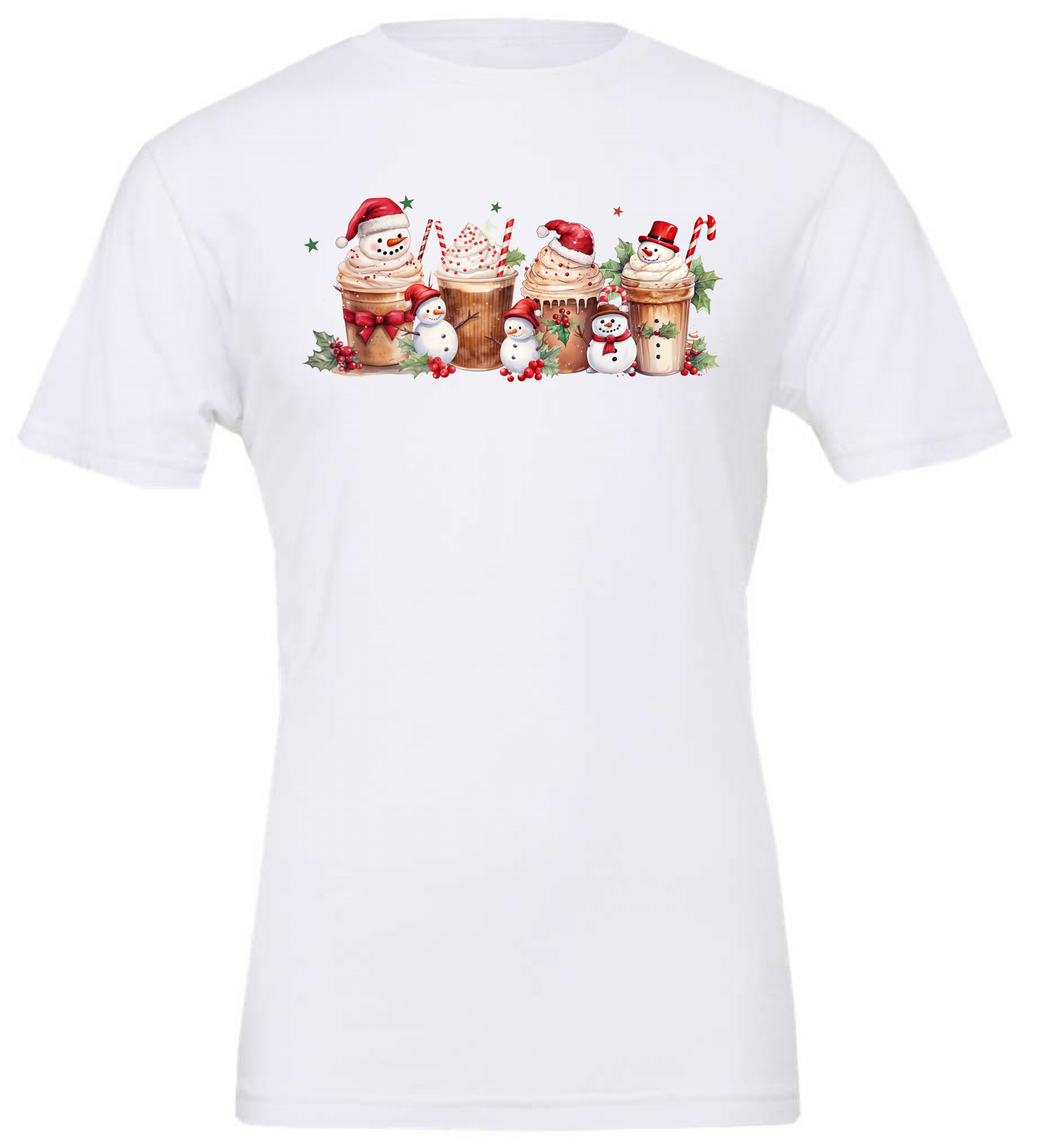 Cute Christmas coffee cups crewneck t-shirt tshirt tee white