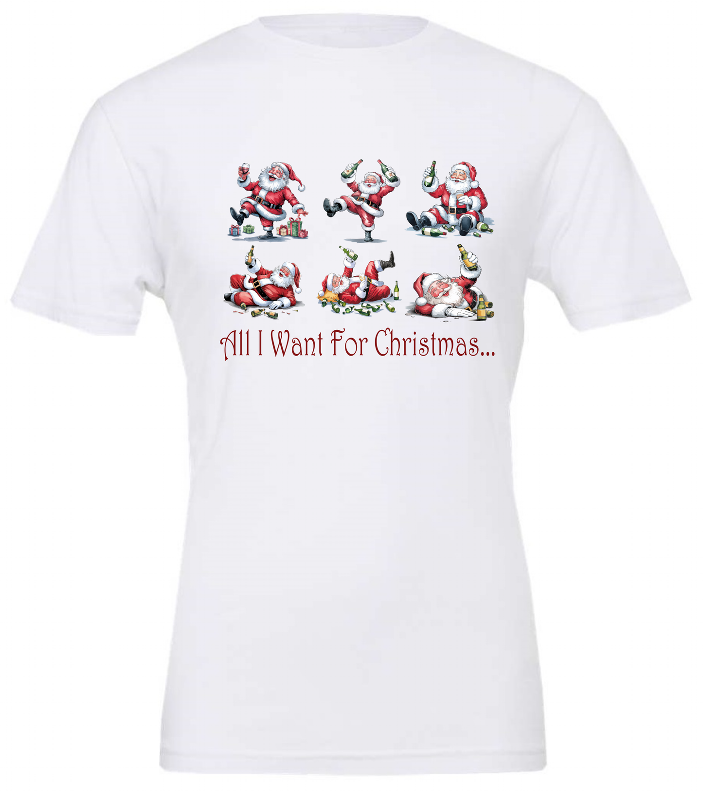 Santa drinking gifts crewneck t-shirt tshirt tee white
